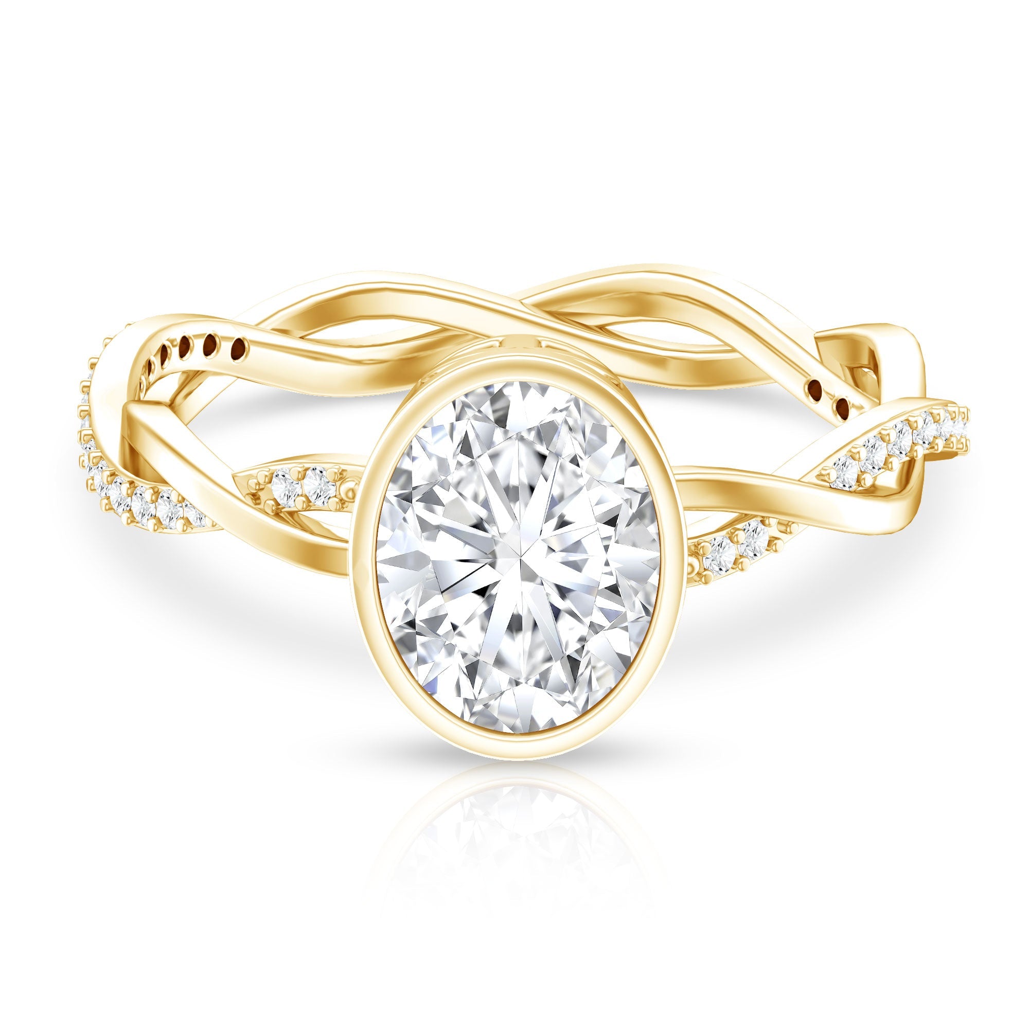 Moissanite Engagement Ring - Oval Cut Bezel Set With Braided Shank Band