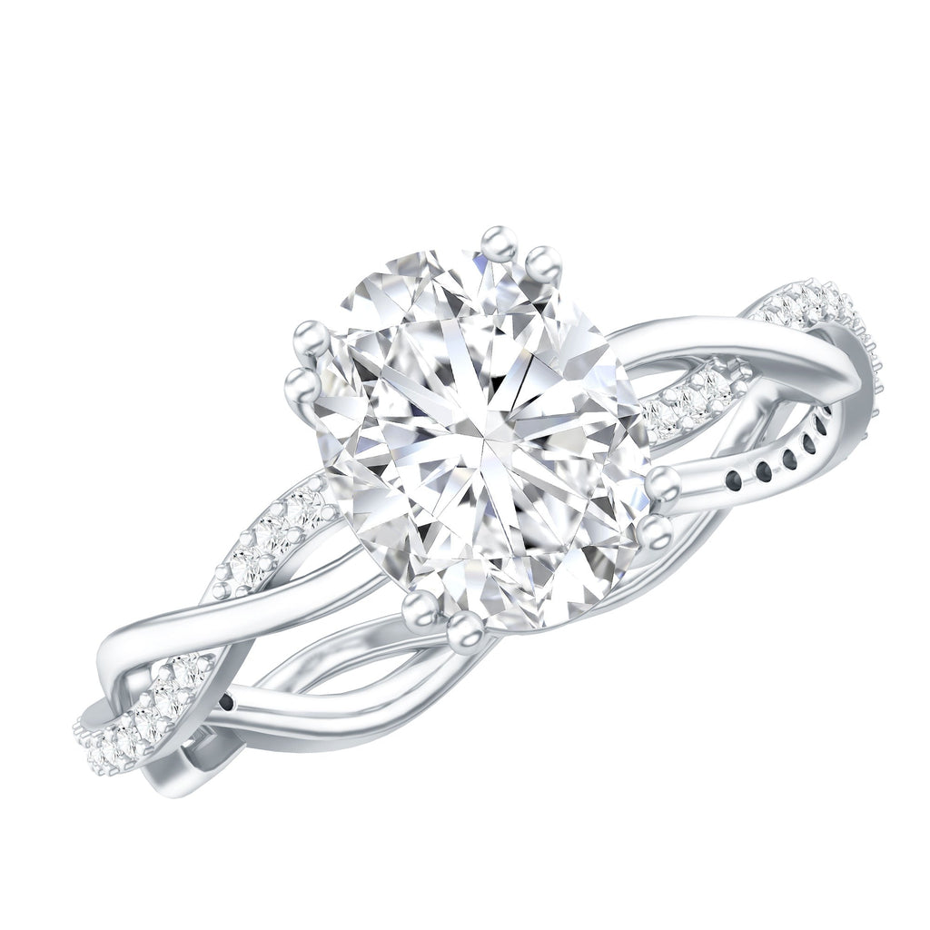 2 Carat Certified Moissanite Oval Engagement Ring with Double Prong