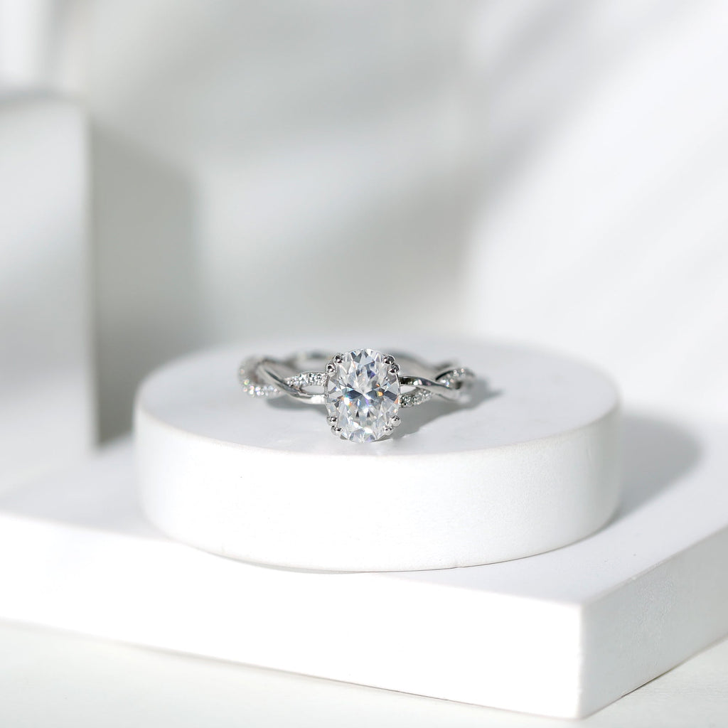 2 Carat Certified Moissanite Oval Engagement Ring with Double Prong