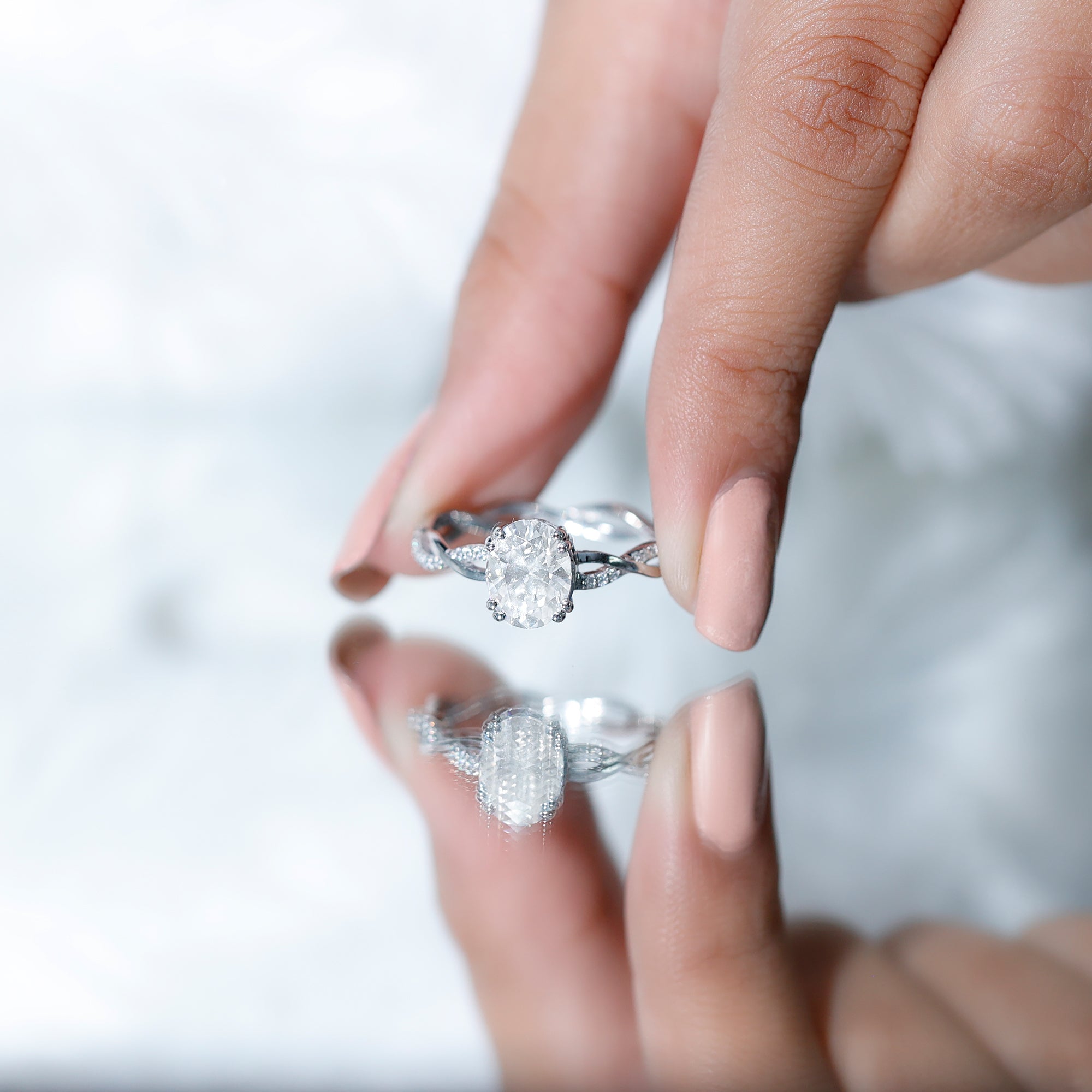 2 Carat Certified Moissanite Oval Engagement Ring with Double Prong