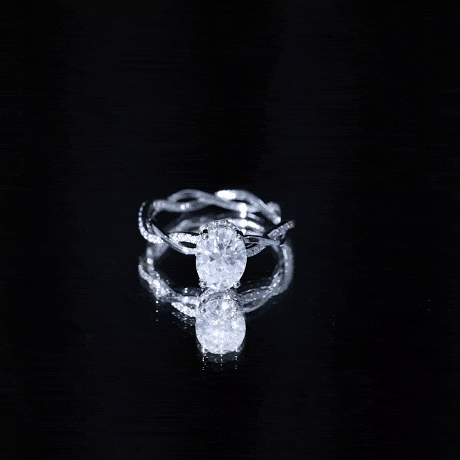 Moissanite Engagement Ring – Hidden Halo Ring with Infinity Shank Band Design