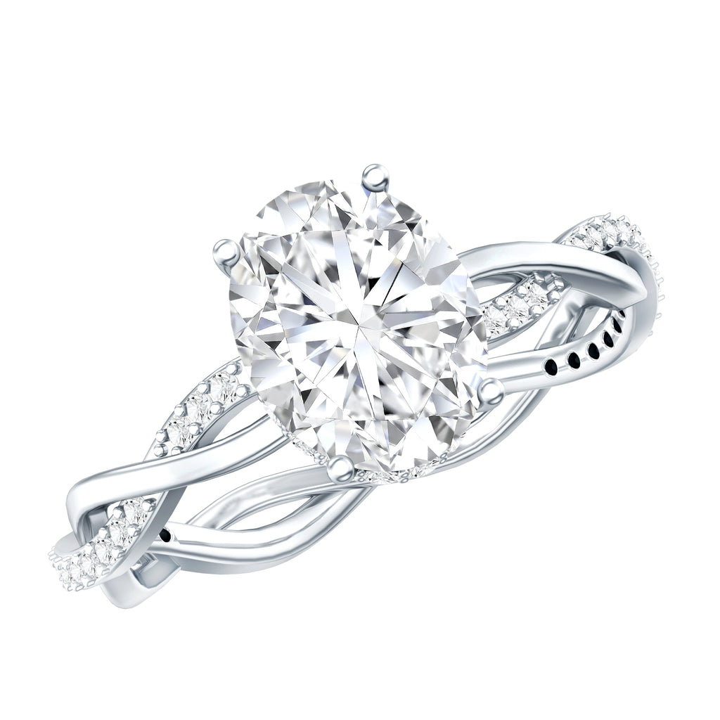 Moissanite Engagement Ring – Hidden Halo Ring with Infinity Shank Band Design