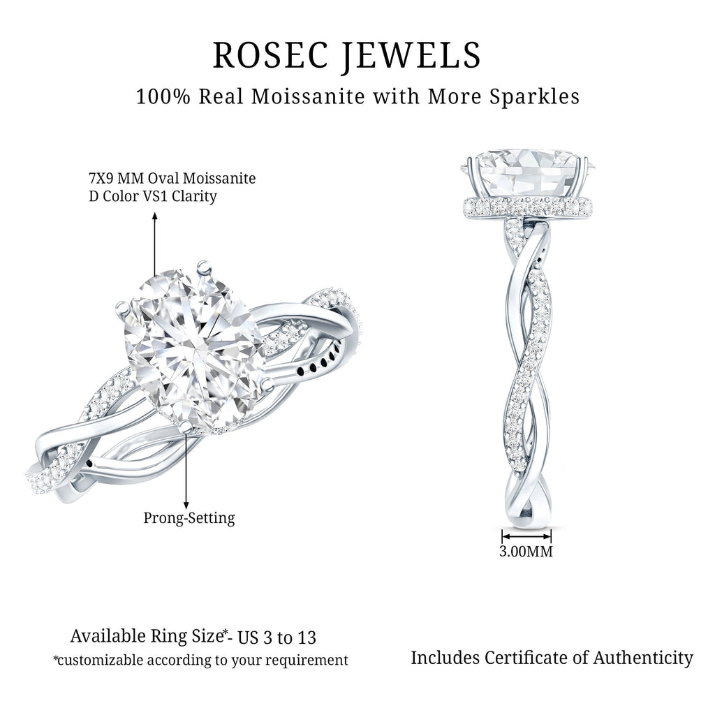 Moissanite Engagement Ring – Hidden Halo Ring with Infinity Shank Band Design