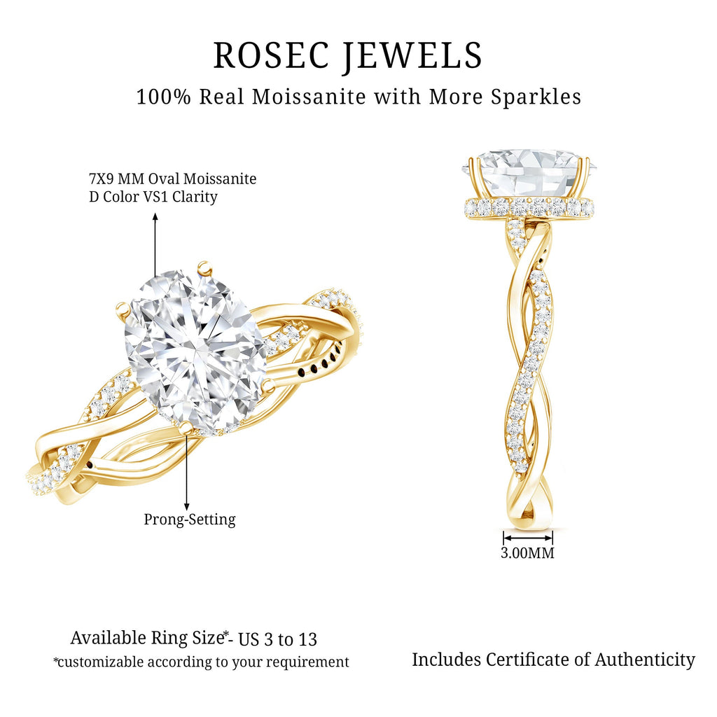 Moissanite Engagement Ring – Hidden Halo Ring with Infinity Shank Band Design