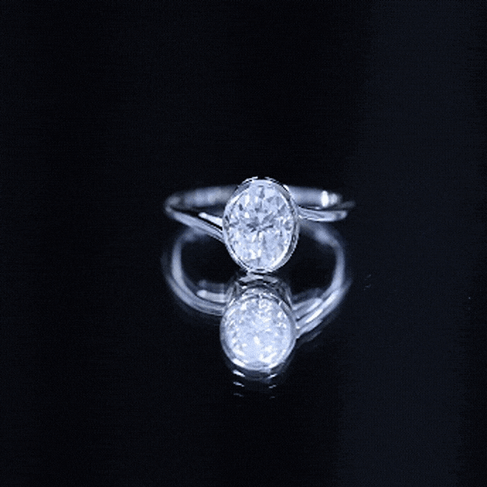 2 Carat Moissanite Ring - Oval Cut Bezel Set Solitaire with Bypass Shank