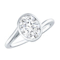 2 Carat Moissanite Ring - Oval Cut Bezel Set Solitaire with Bypass Shank