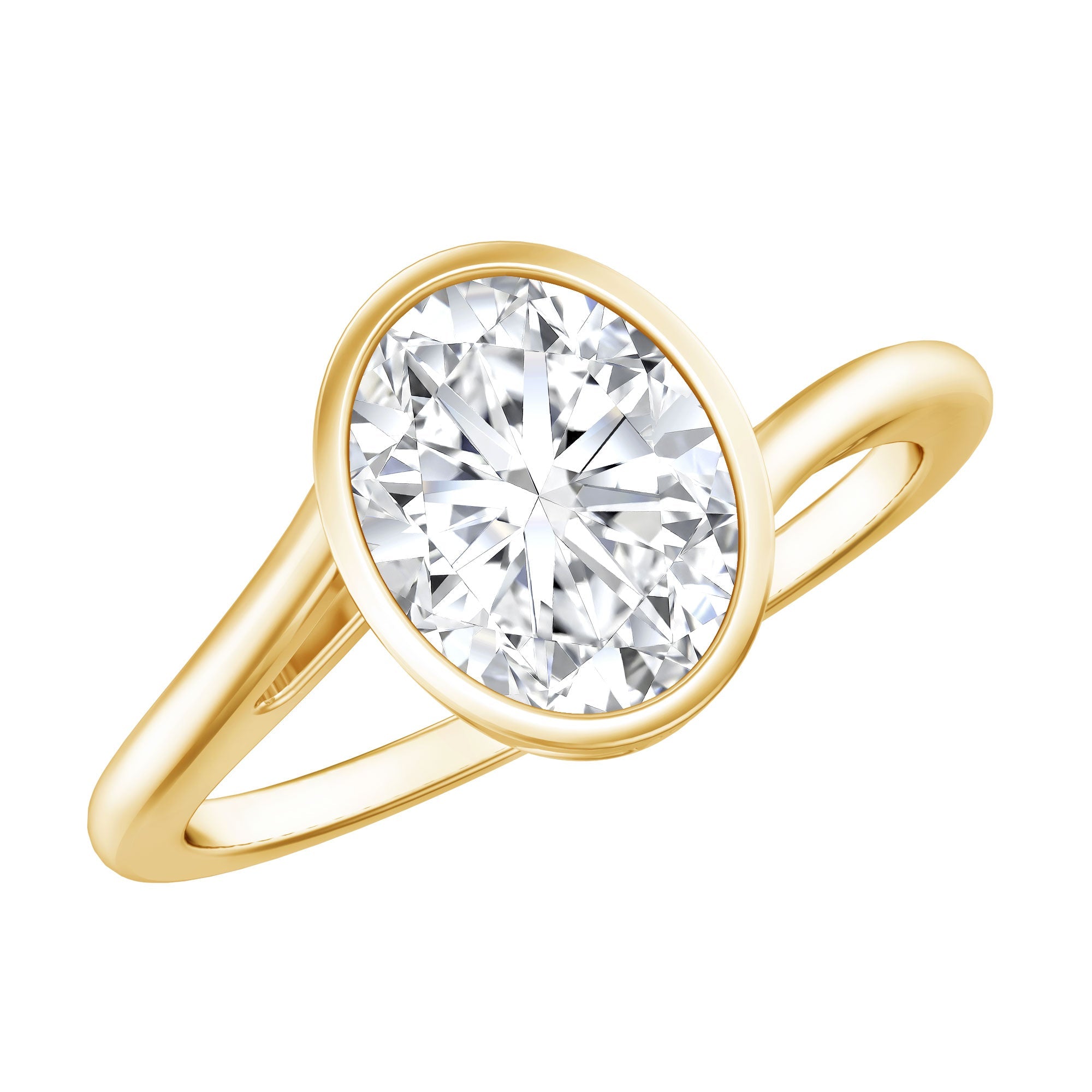 2 Carat Moissanite Ring - Oval Cut Bezel Set Solitaire with Bypass Shank