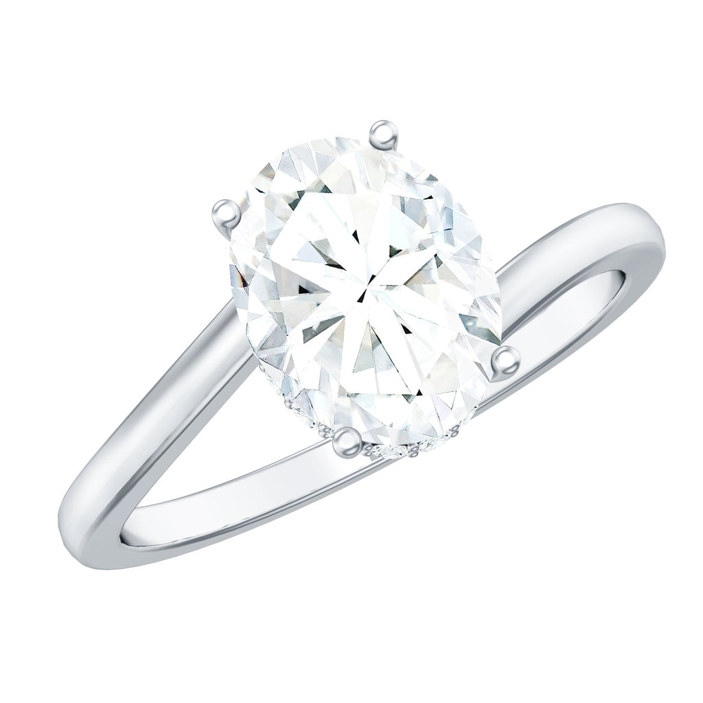 Oval Moissanite Engagement Ring - Elegant Bypass Solitaire Design with Bright Sparkle
