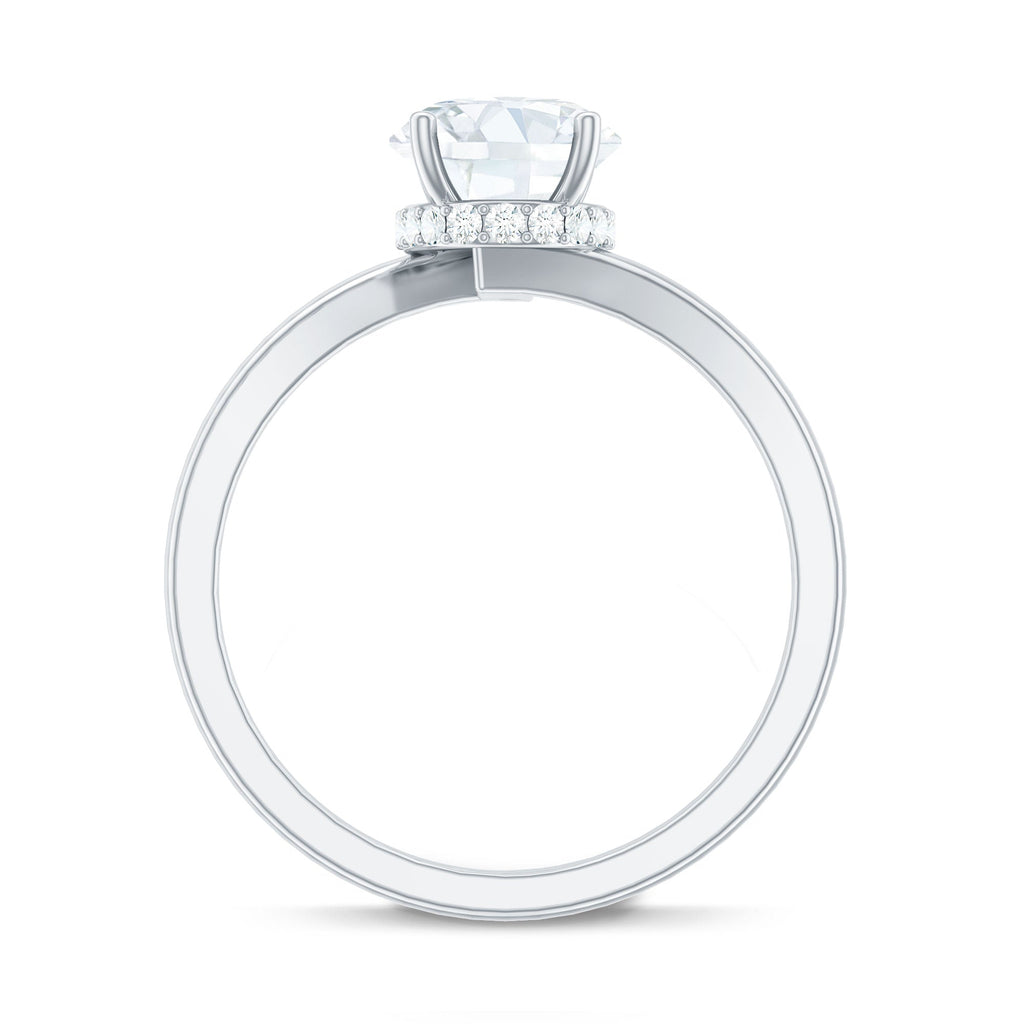 Oval Moissanite Engagement Ring - Elegant Bypass Solitaire Design with Bright Sparkle
