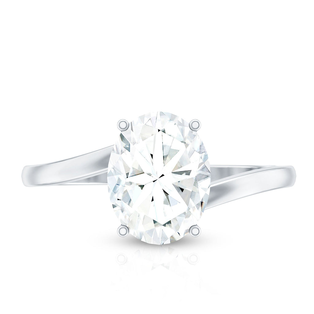 Oval Moissanite Engagement Ring - Elegant Bypass Solitaire Design with Bright Sparkle