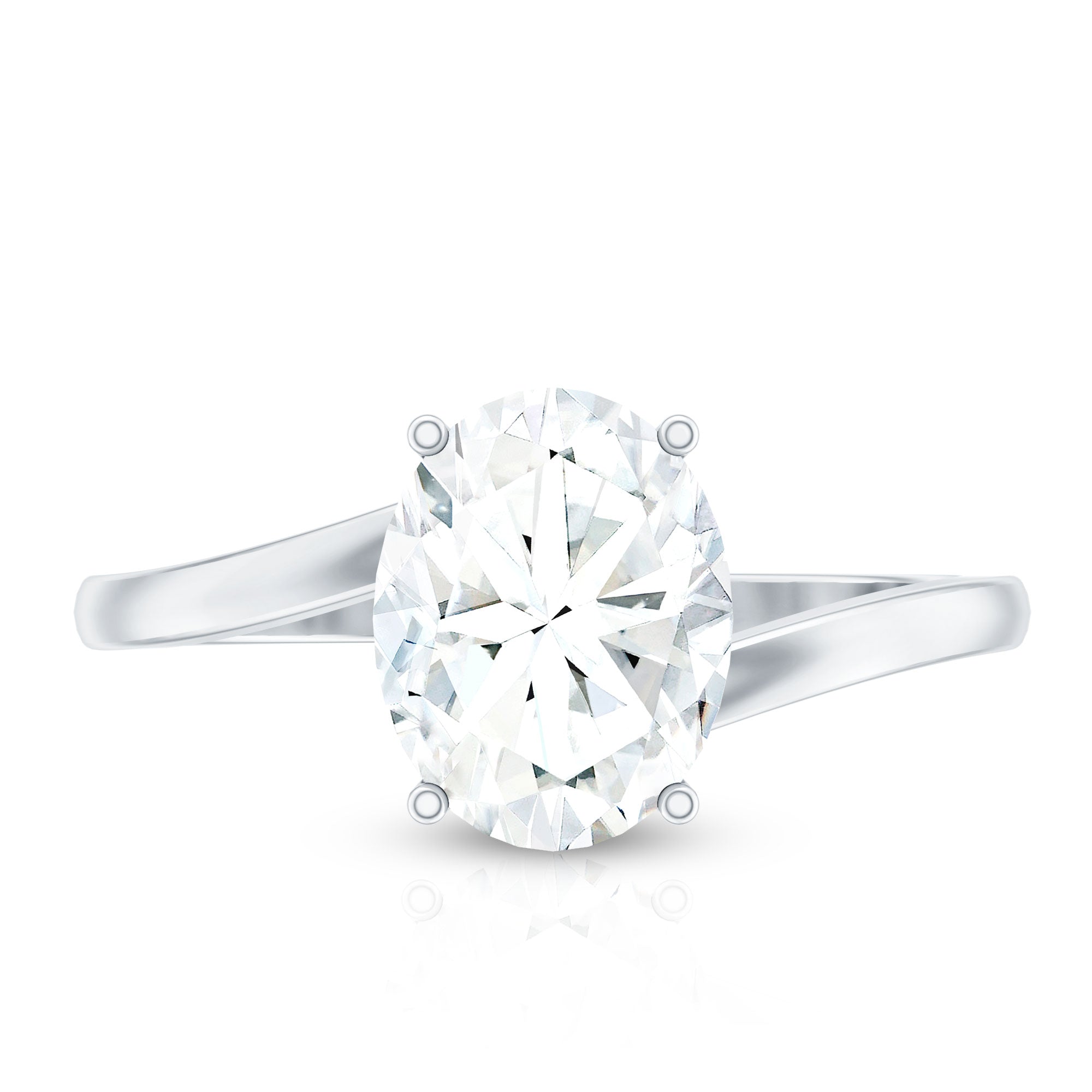 Oval Moissanite Engagement Ring - Elegant Bypass Solitaire Design with Bright Sparkle