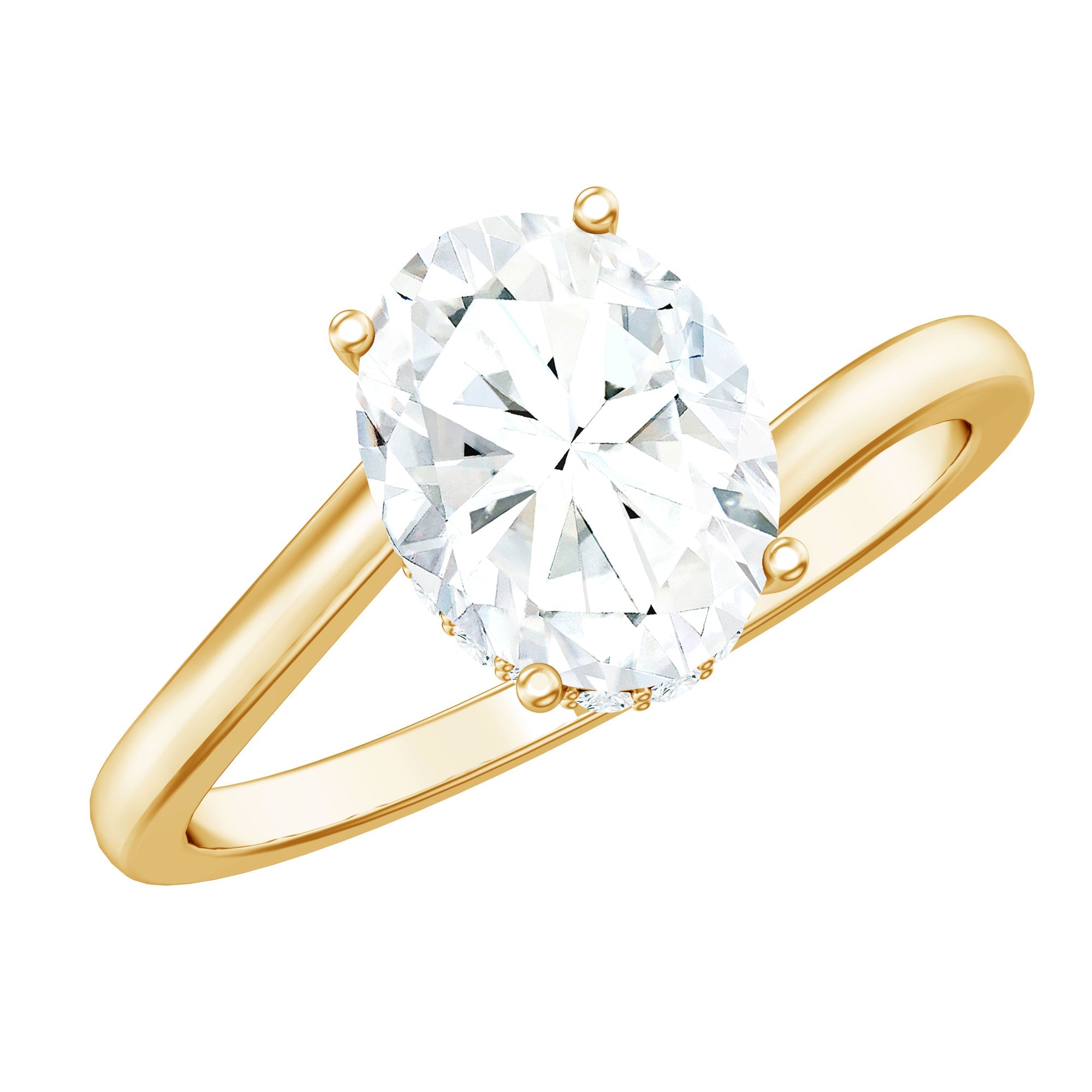 Oval Moissanite Engagement Ring - Elegant Bypass Solitaire Design with Bright Sparkle
