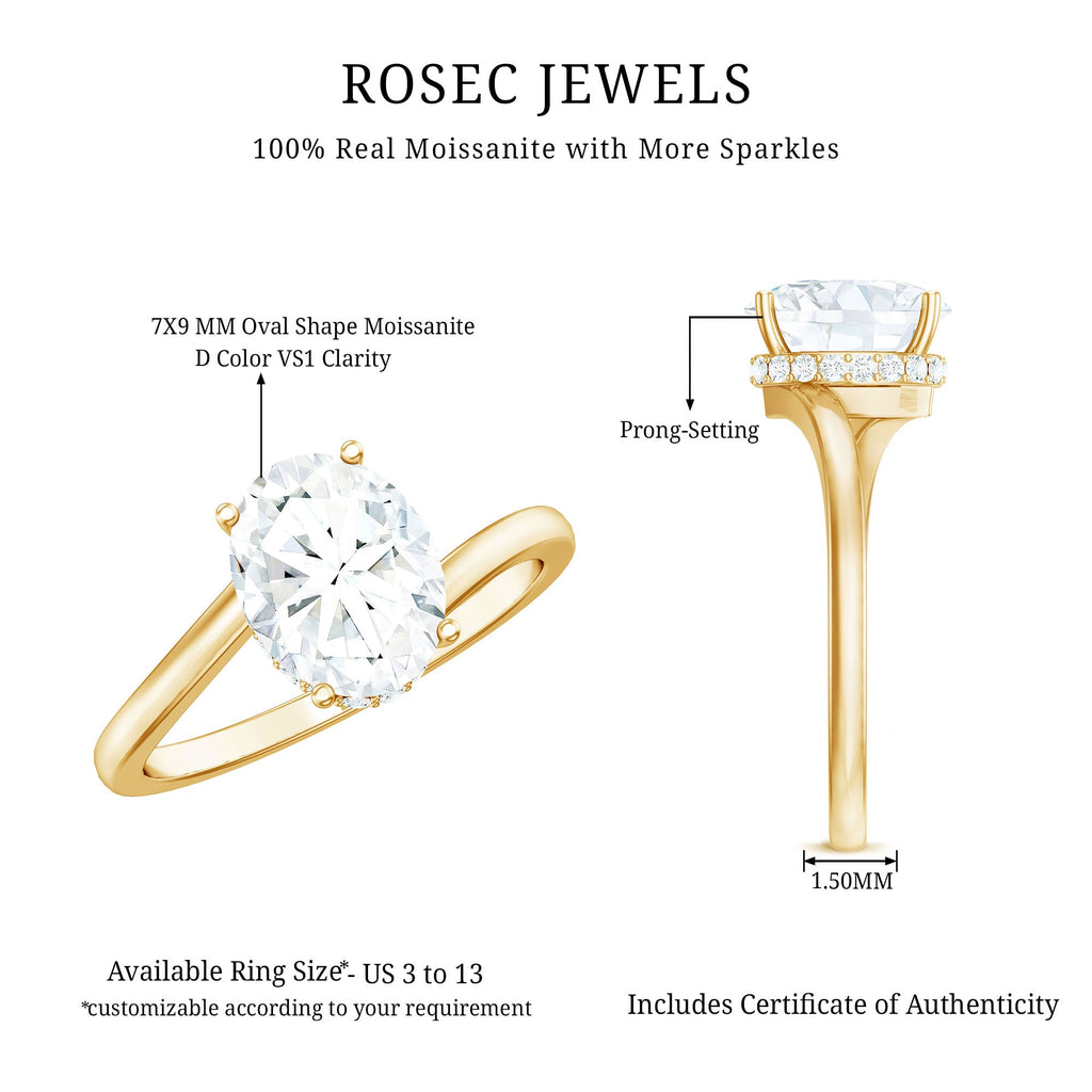 Oval Moissanite Engagement Ring - Elegant Bypass Solitaire Design with Bright Sparkle