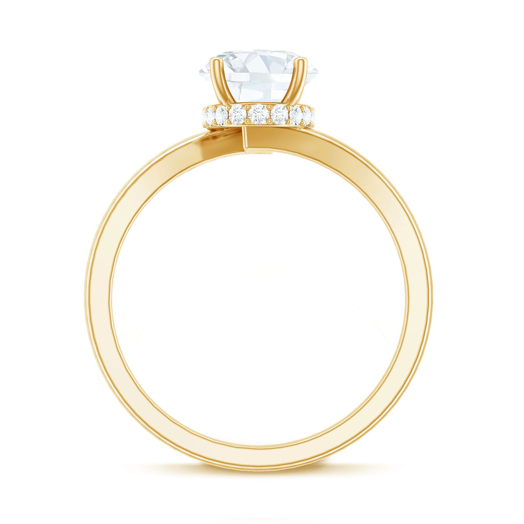 Oval Moissanite Engagement Ring - Elegant Bypass Solitaire Design with Bright Sparkle