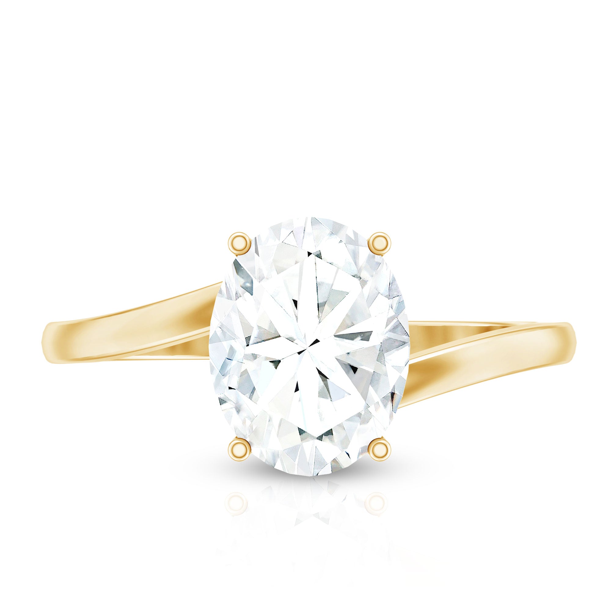 Oval Moissanite Engagement Ring - Elegant Bypass Solitaire Design with Bright Sparkle