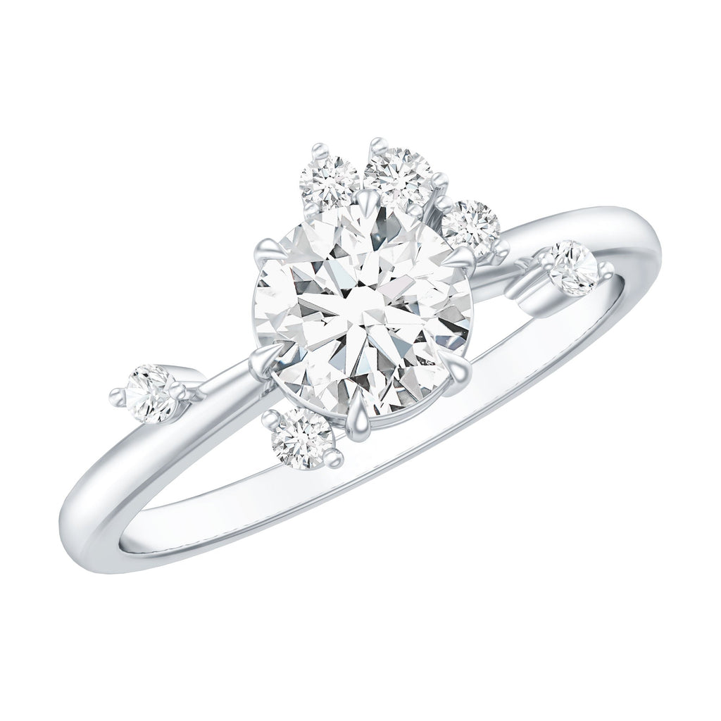 Moissanite Engagement Ring - Round Cut 1 Carat Scatter Diamond Unique Design