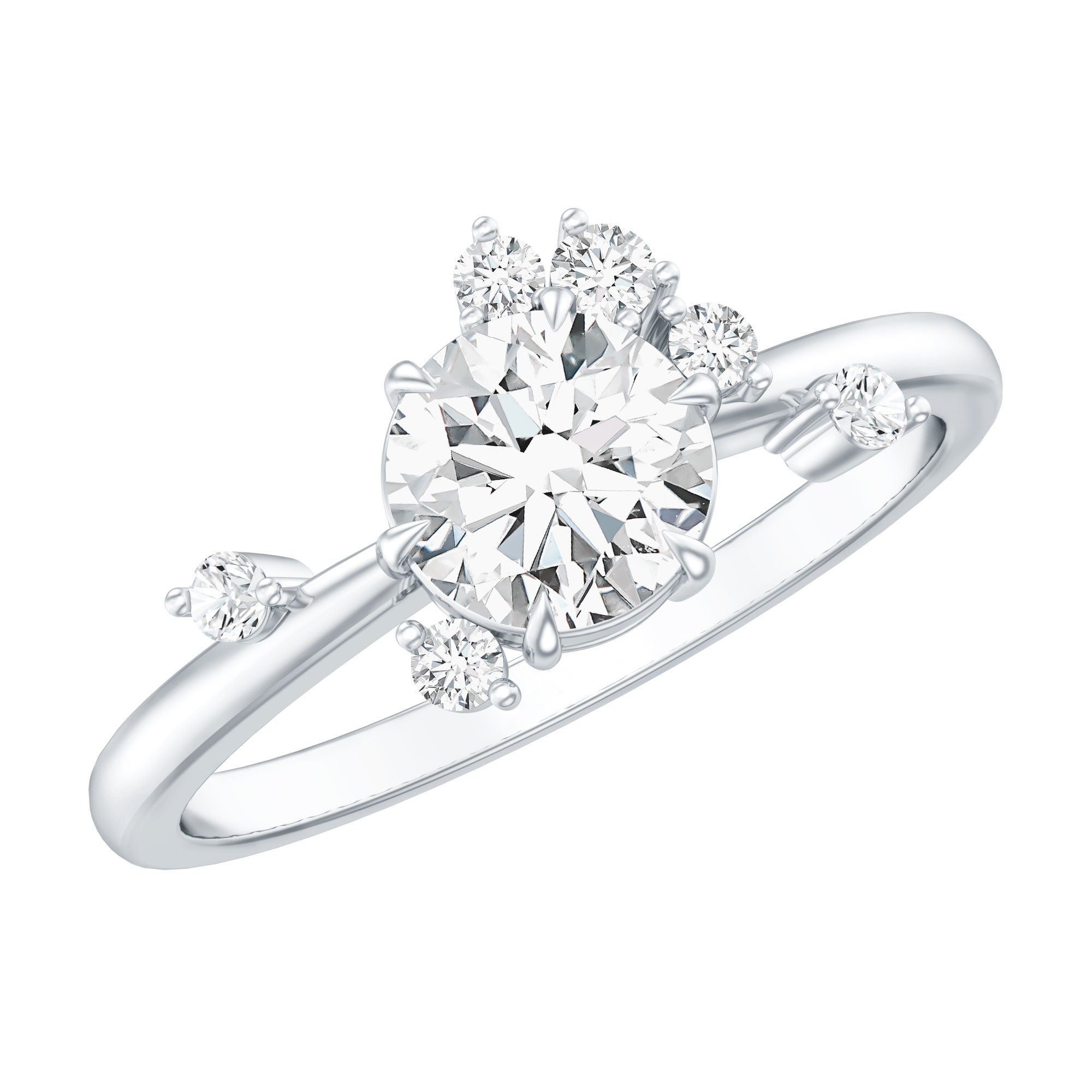 Moissanite Engagement Ring - Round Cut 1 Carat Scatter Diamond Unique Design
