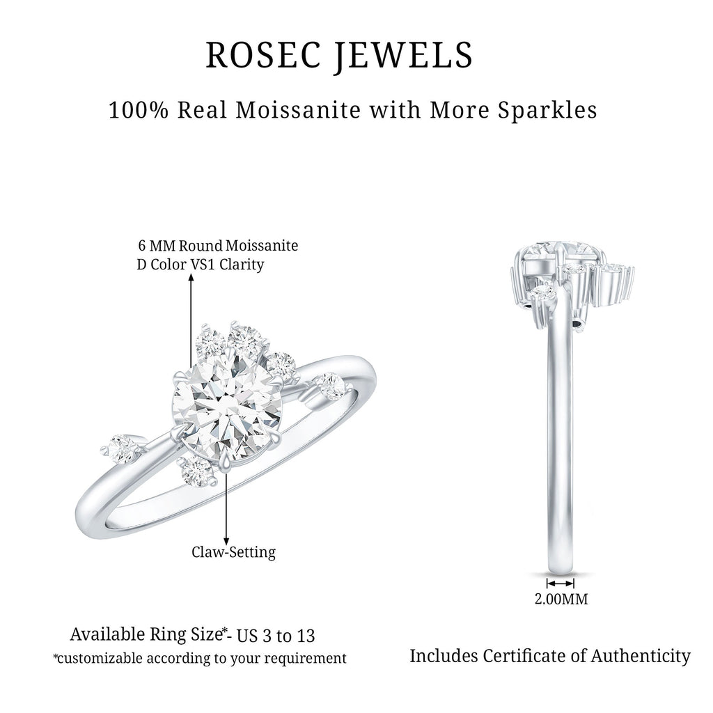 Moissanite Engagement Ring - Round Cut 1 Carat Scatter Diamond Unique Design