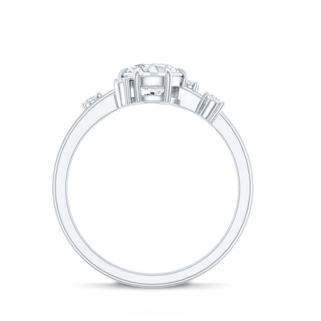 Moissanite Engagement Ring - Round Cut 1 Carat Scatter Diamond Unique Design