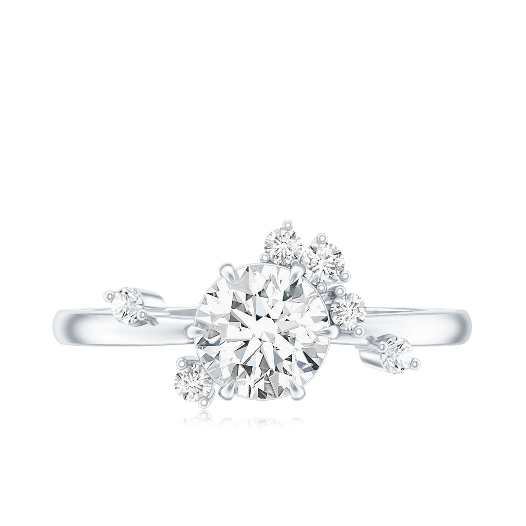 Moissanite Engagement Ring - Round Cut 1 Carat Scatter Diamond Unique Design