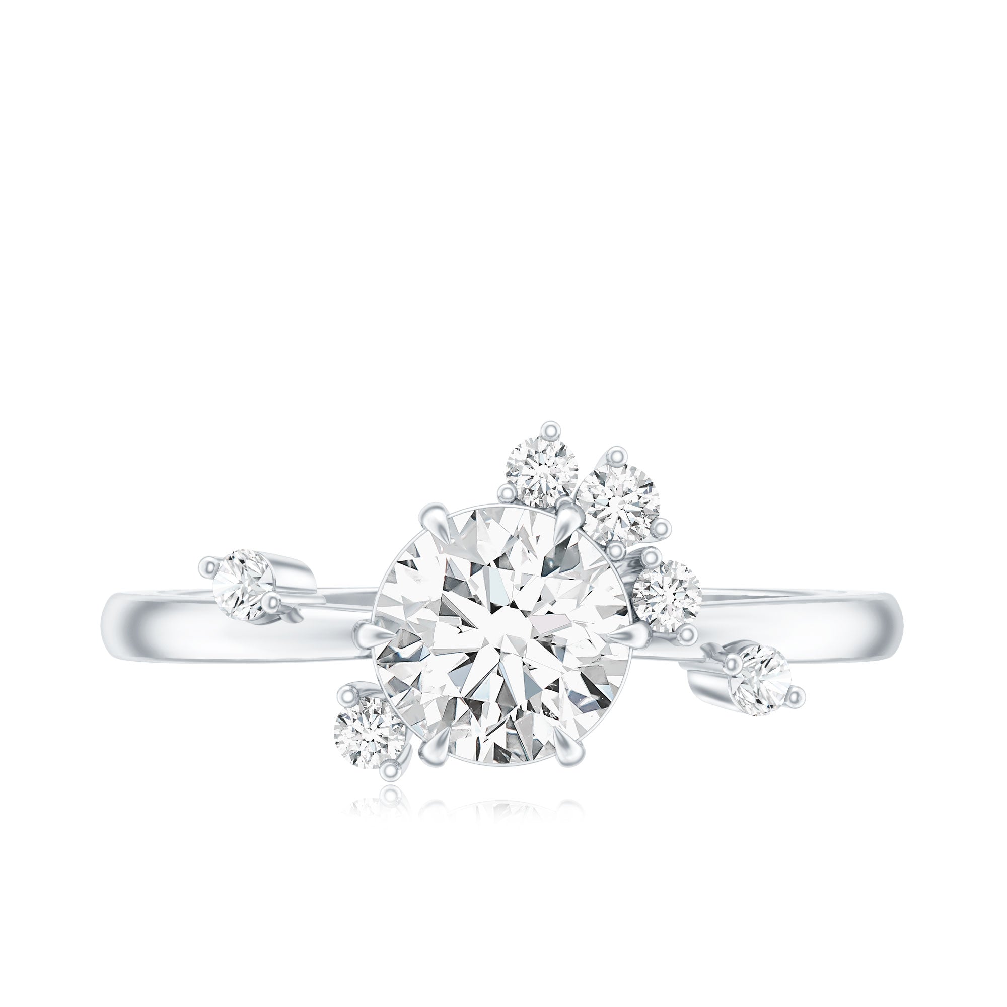 Moissanite Engagement Ring - Round Cut 1 Carat Scatter Diamond Unique Design