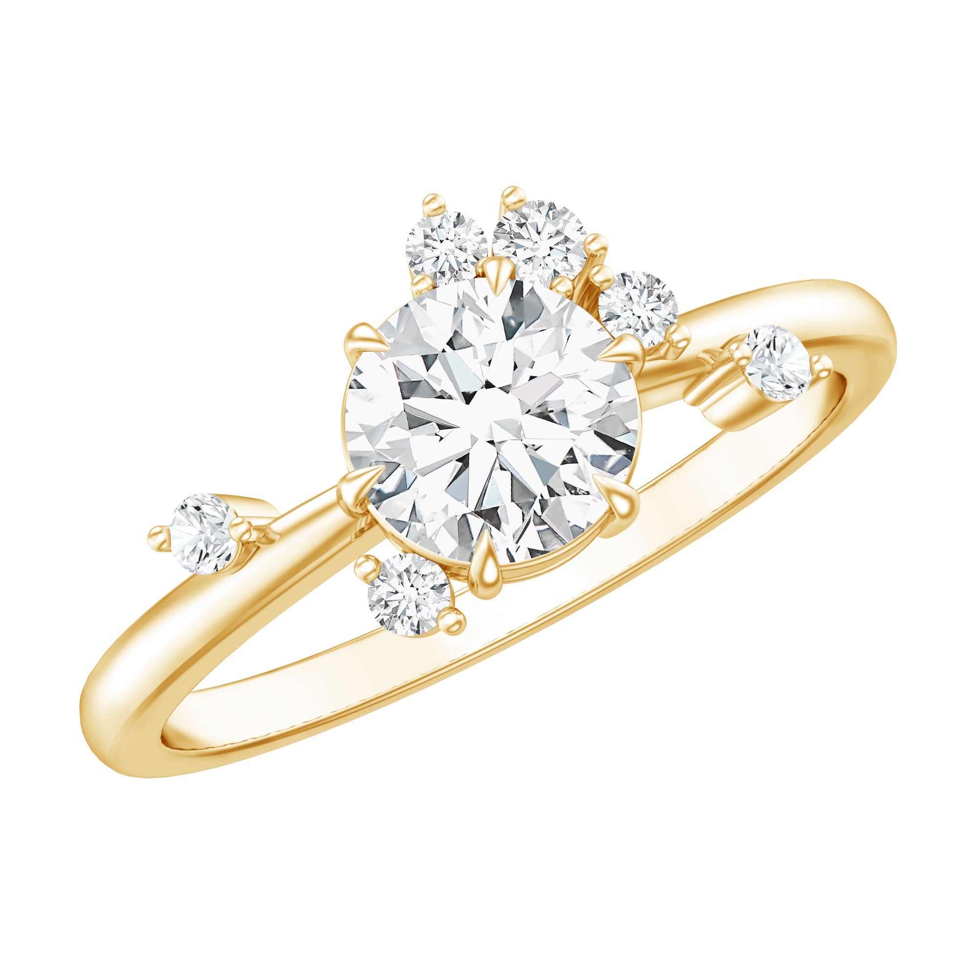 Moissanite Engagement Ring - Round Cut 1 Carat Scatter Diamond Unique Design