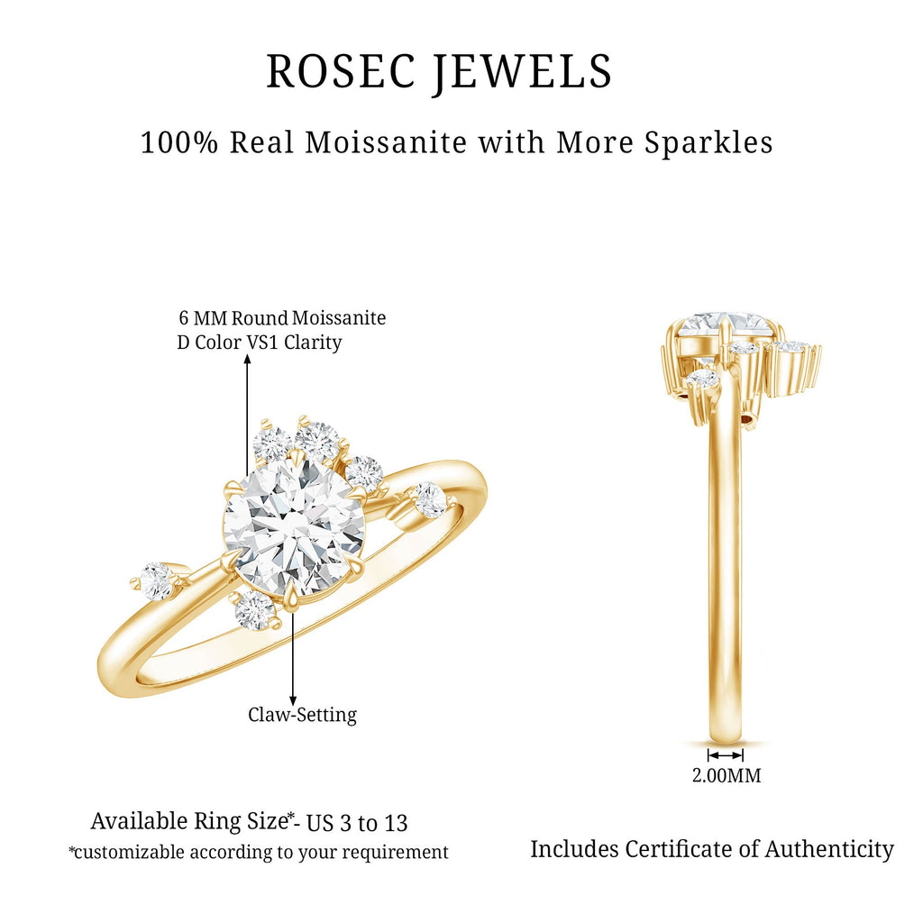 Moissanite Engagement Ring - Round Cut 1 Carat Scatter Diamond Unique Design