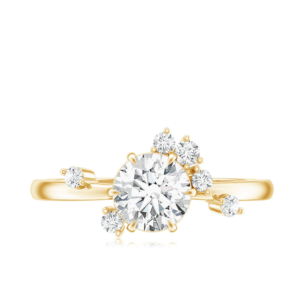 Moissanite Engagement Ring - Round Cut 1 Carat Scatter Diamond Unique Design