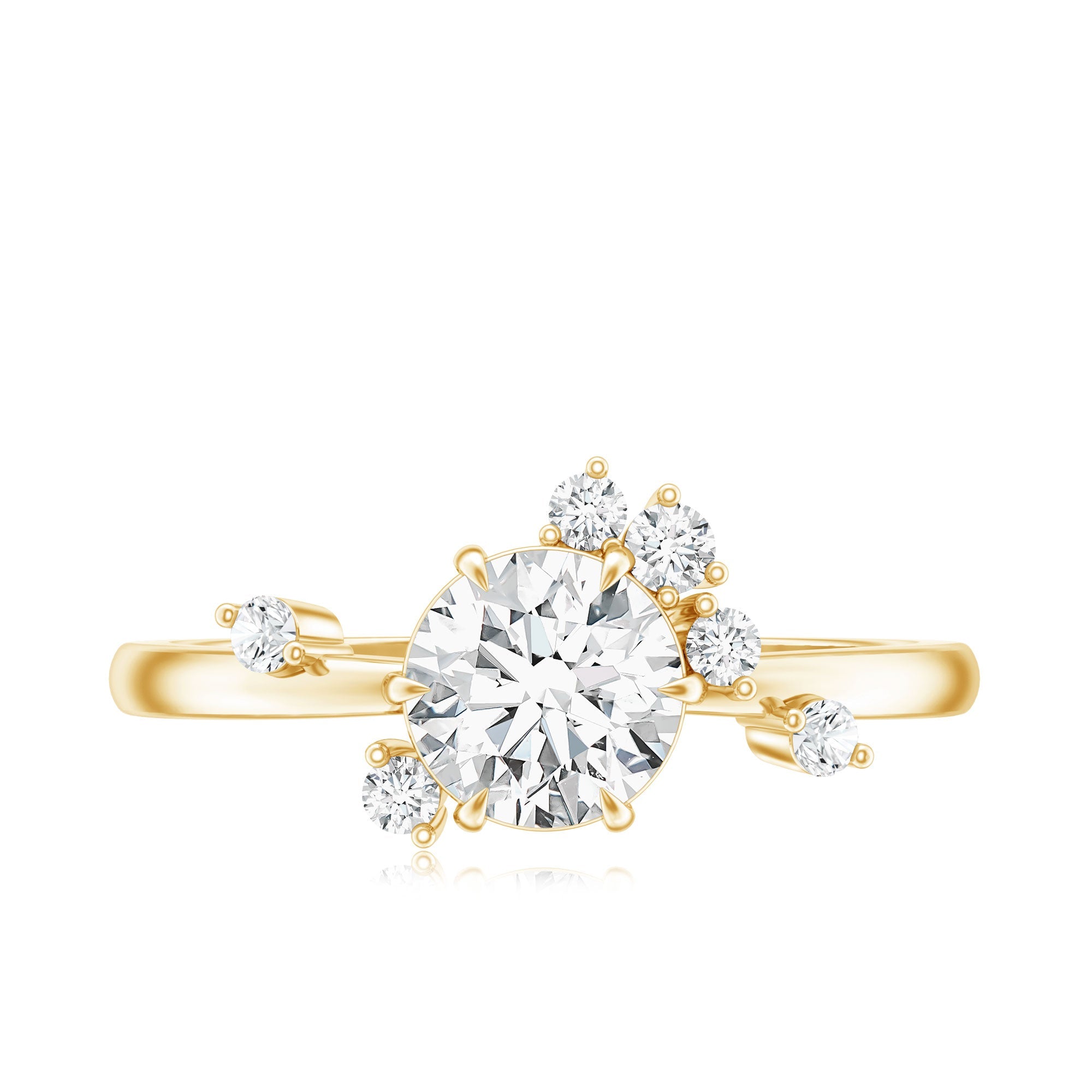 Moissanite Engagement Ring - Round Cut 1 Carat Scatter Diamond Unique Design