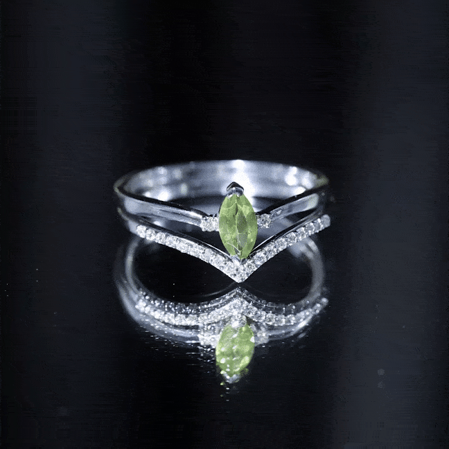 Peridot Wedding Ring Marquise Cut Solitaire Engagement Ring Set – Diamond Enhancer Band