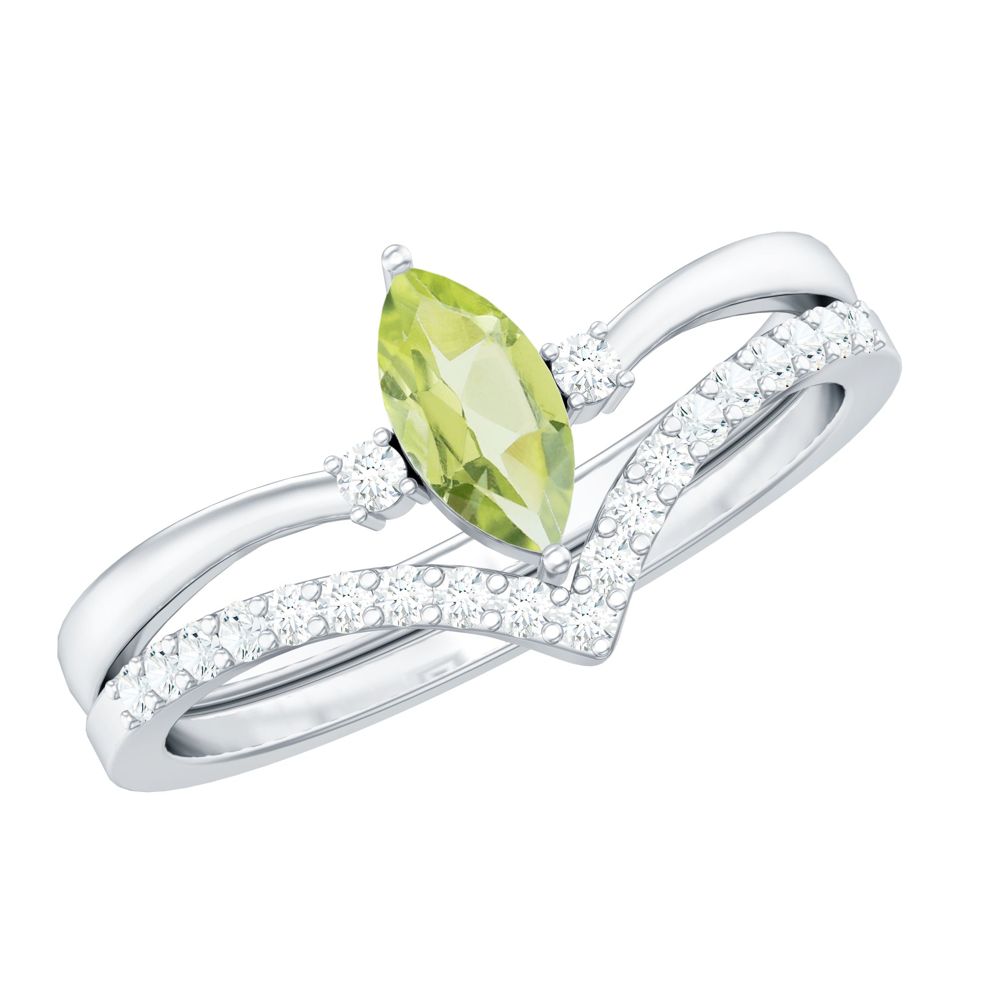 Peridot Wedding Ring Marquise Cut Solitaire Engagement Ring Set – Diamond Enhancer Band