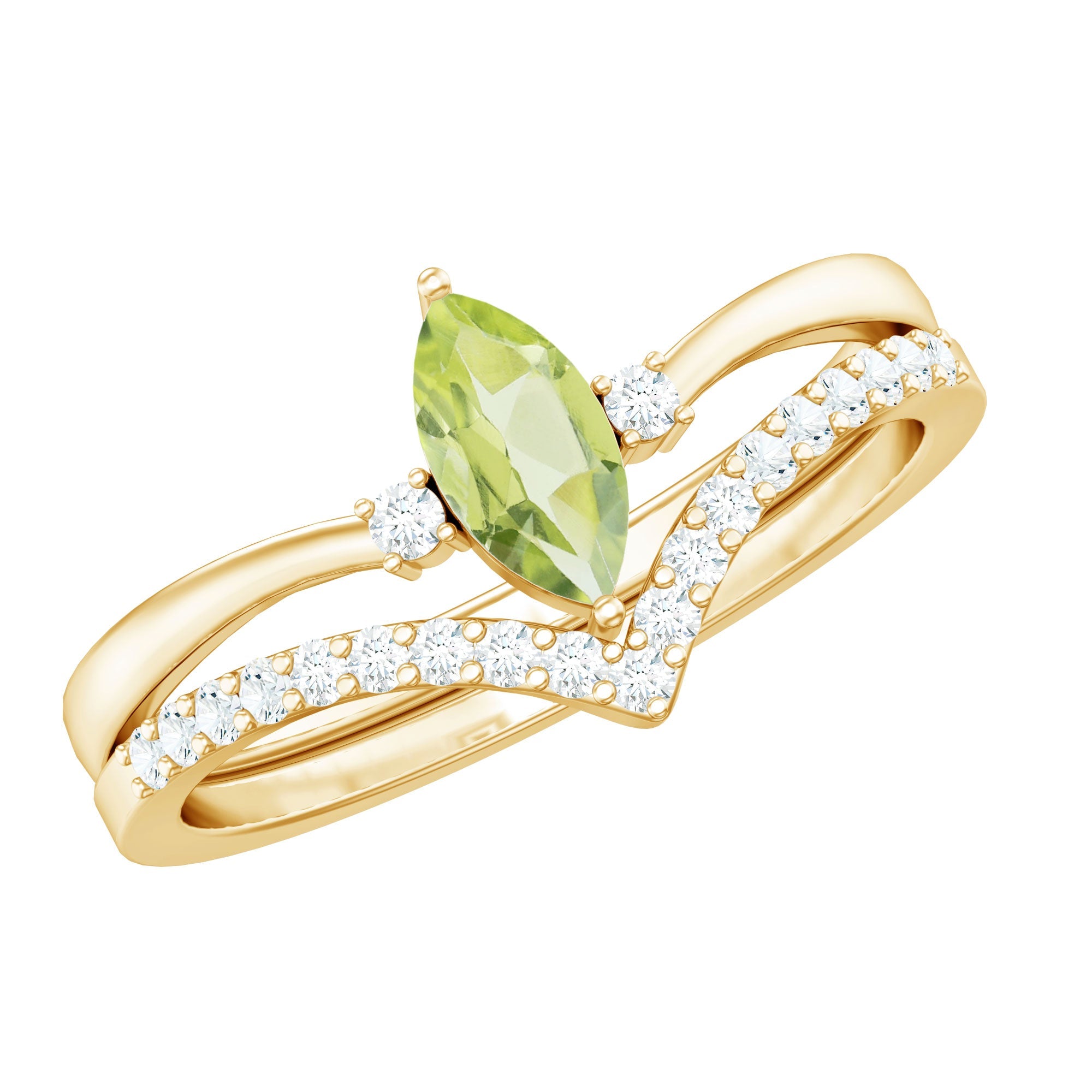 Peridot Wedding Ring Marquise Cut Solitaire Engagement Ring Set – Diamond Enhancer Band