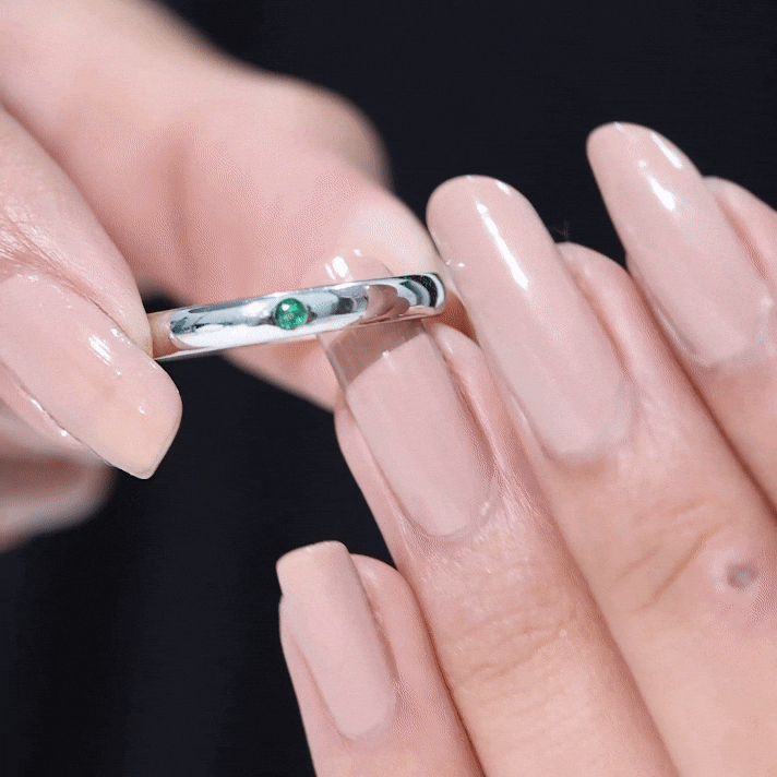 Emerald Band Ring - Natural May Birthstone Green Stone Flush Setting Jewelry