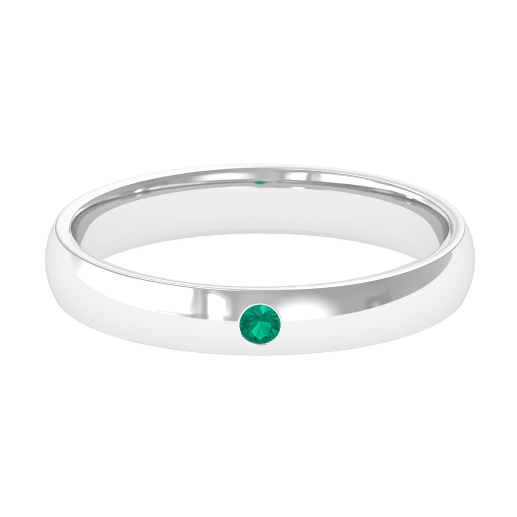 Emerald Band Ring - Natural May Birthstone Green Stone Flush Setting Jewelry
