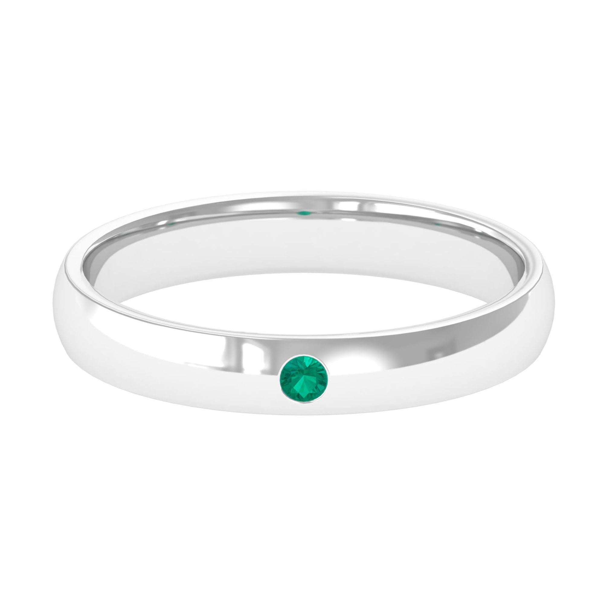 Emerald Band Ring - Natural May Birthstone Green Stone Flush Setting Jewelry