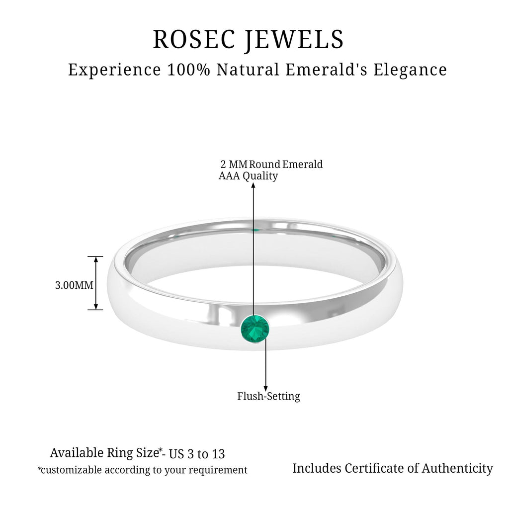Emerald Band Ring - Natural May Birthstone Green Stone Flush Setting Jewelry