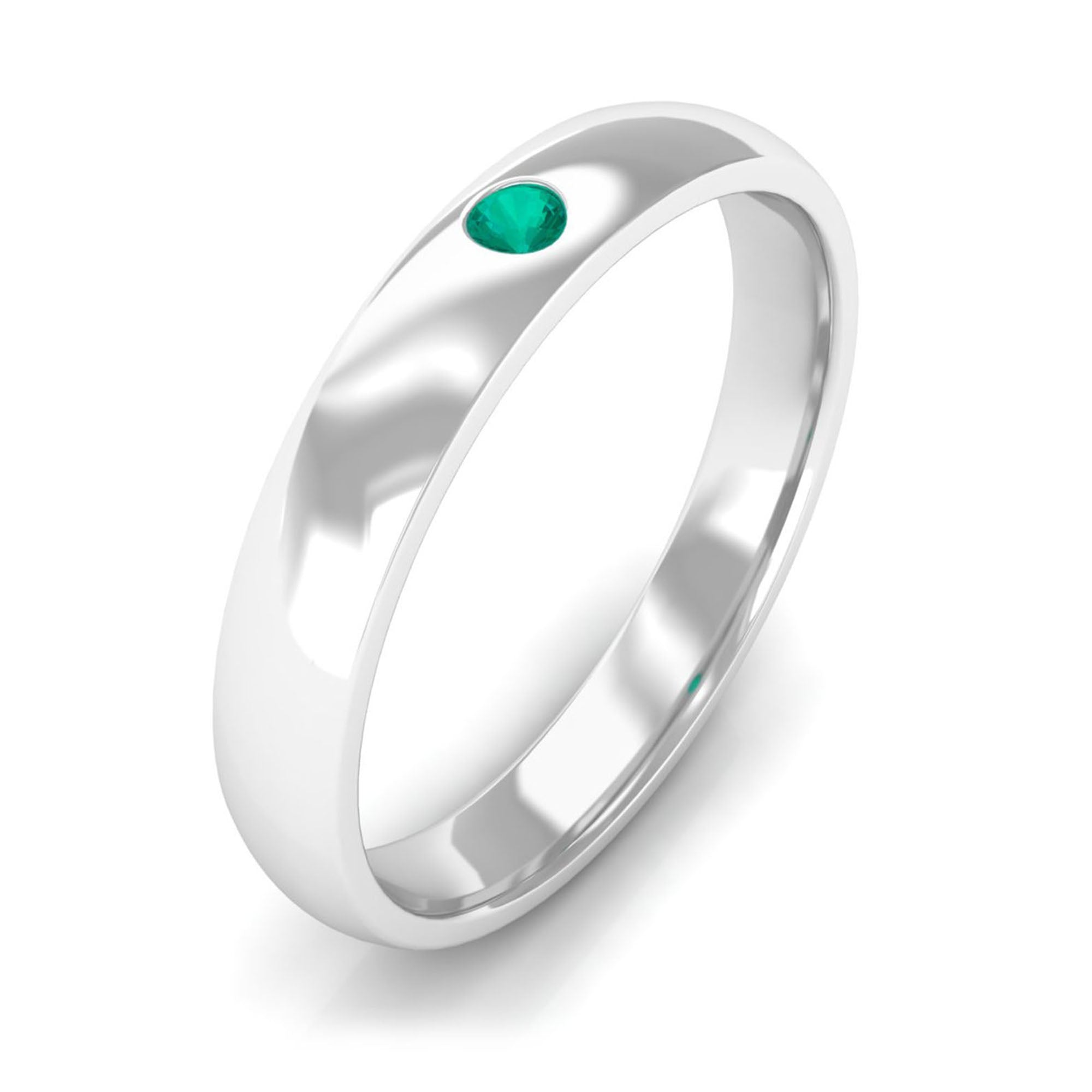 Emerald Band Ring - Natural May Birthstone Green Stone Flush Setting Jewelry
