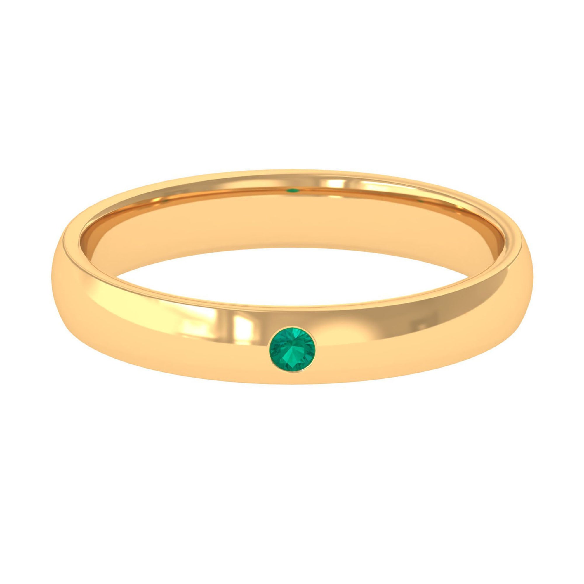 Emerald Band Ring - Natural May Birthstone Green Stone Flush Setting Jewelry