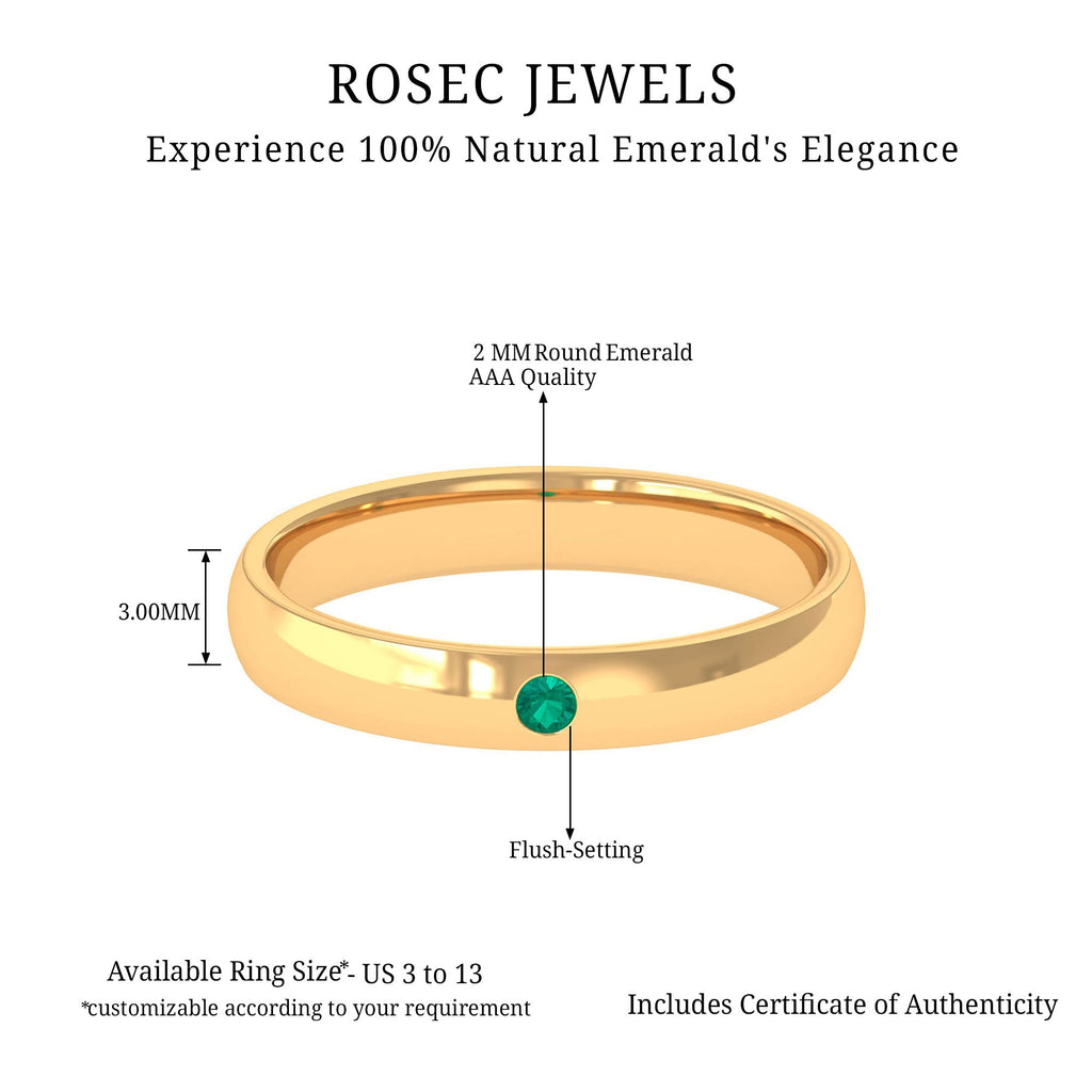 Emerald Band Ring - Natural May Birthstone Green Stone Flush Setting Jewelry