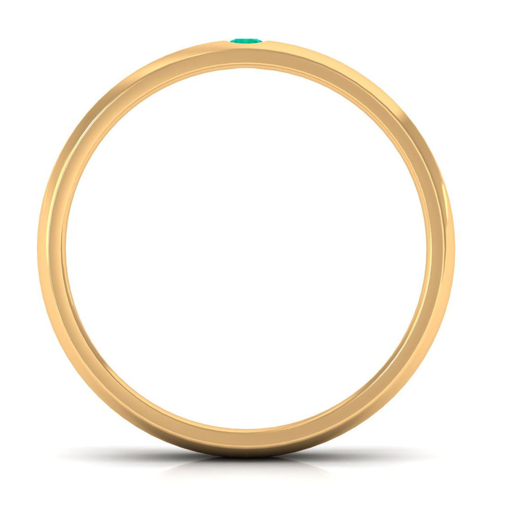 Emerald Band Ring - Natural May Birthstone Green Stone Flush Setting Jewelry