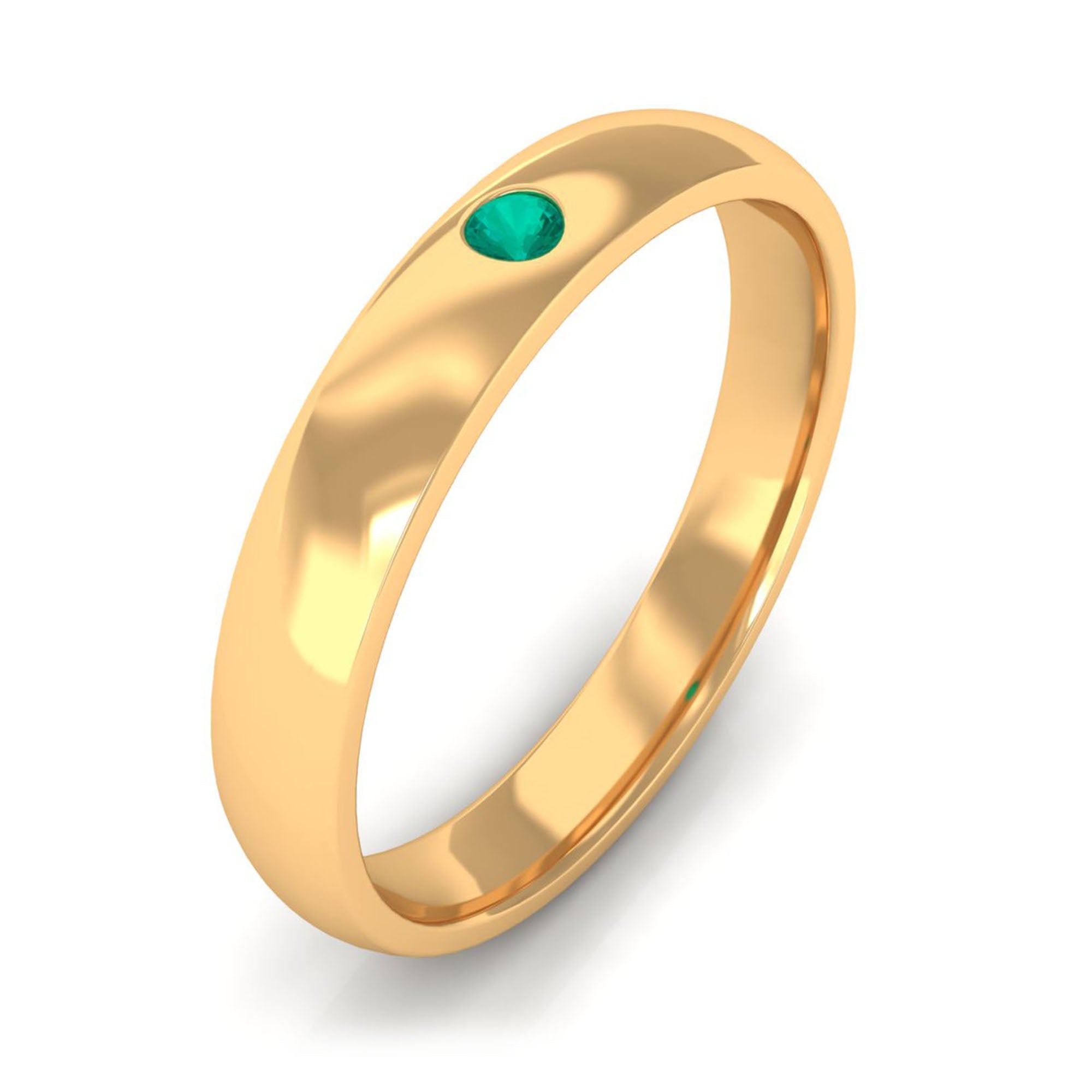 Emerald Band Ring - Natural May Birthstone Green Stone Flush Setting Jewelry