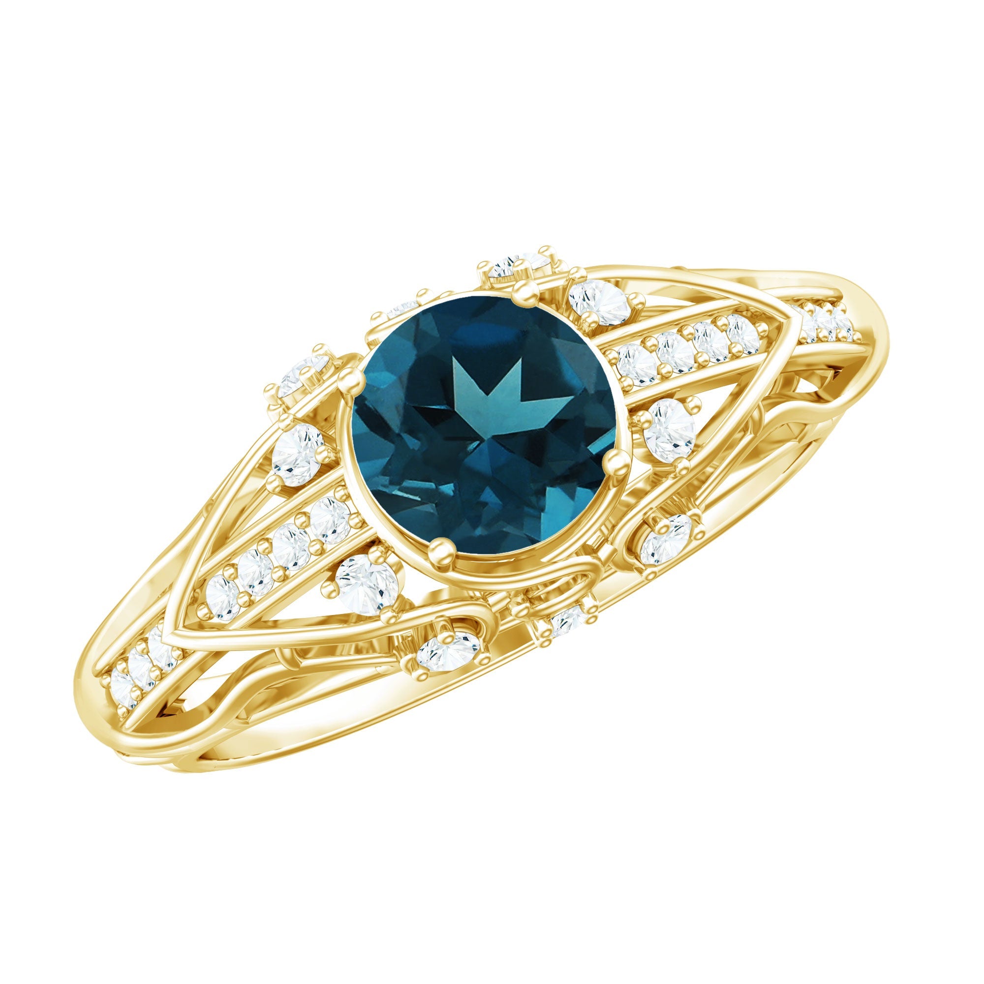 Vintage Looking London Blue Topaz and Diamond Engagement Ring With Certificate