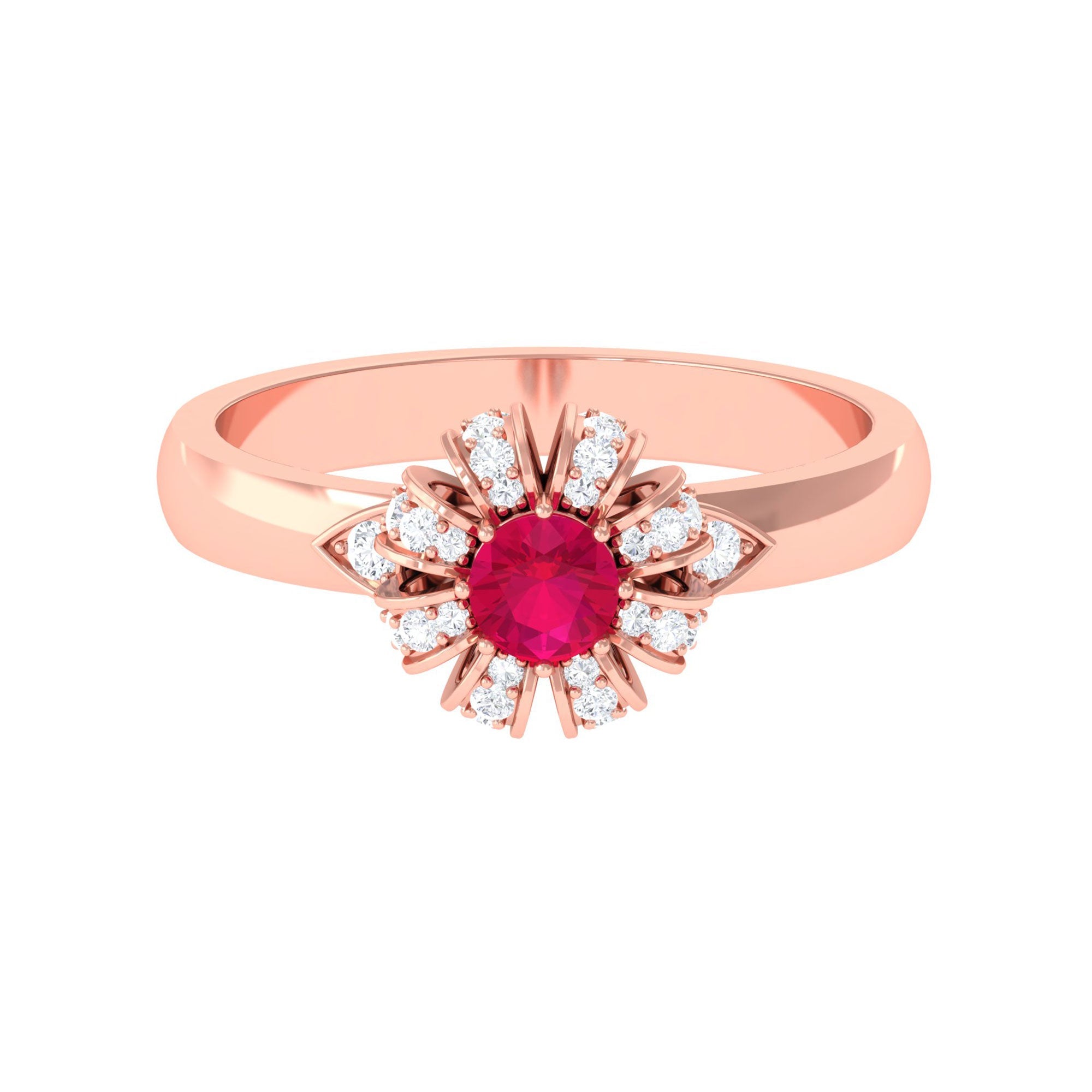 Natural Ruby Promise Ring – Floral Design with Diamond Accent Stones | Rosec Jewels