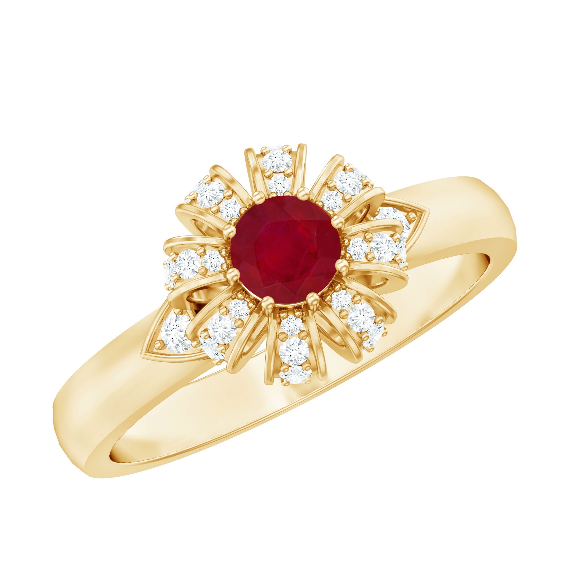 Natural Ruby Promise Ring – Floral Design with Diamond Accent Stones | Rosec Jewels