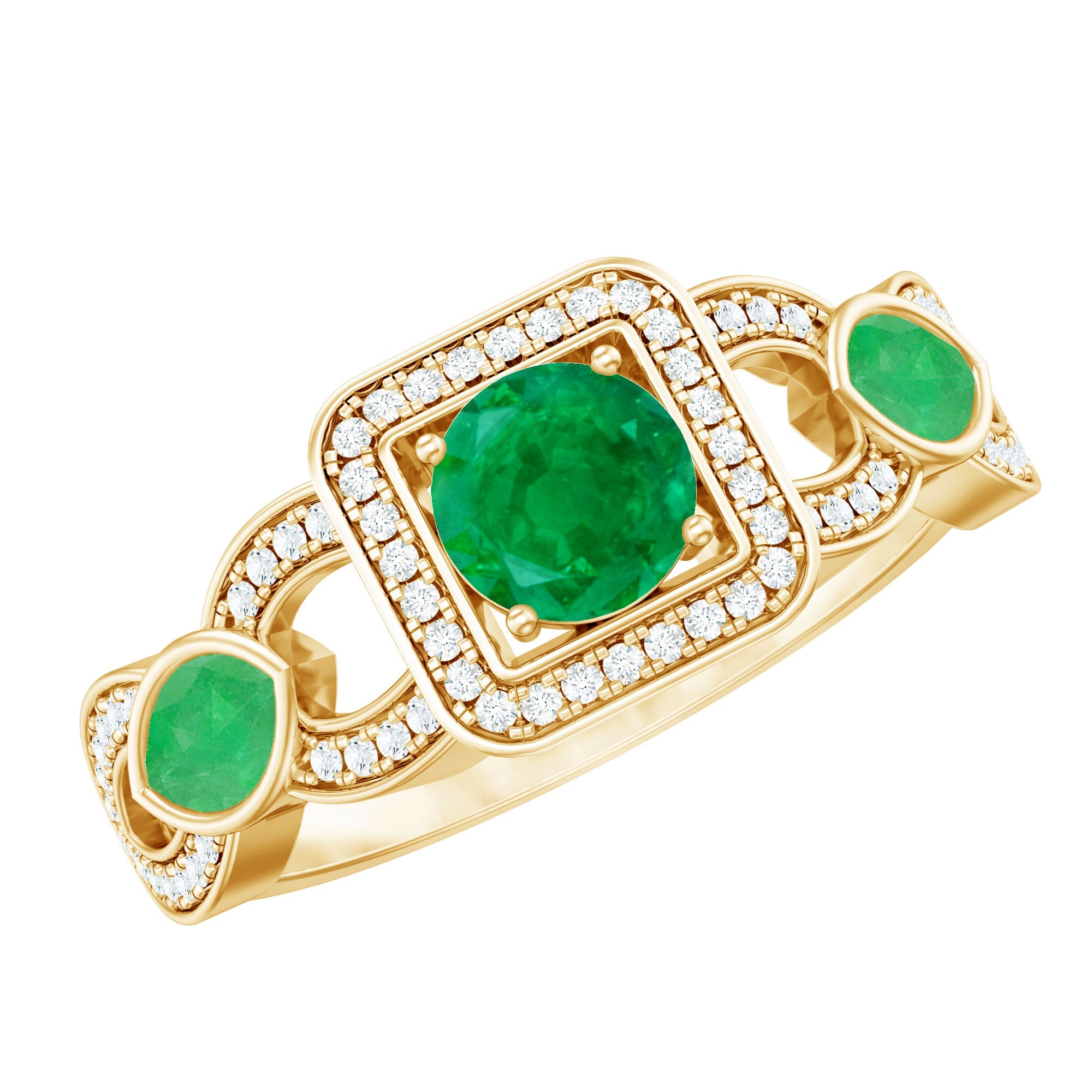 Emerald Engagement Ring – Vintage Style Ring With Diamond Halo & Marquise Emerald