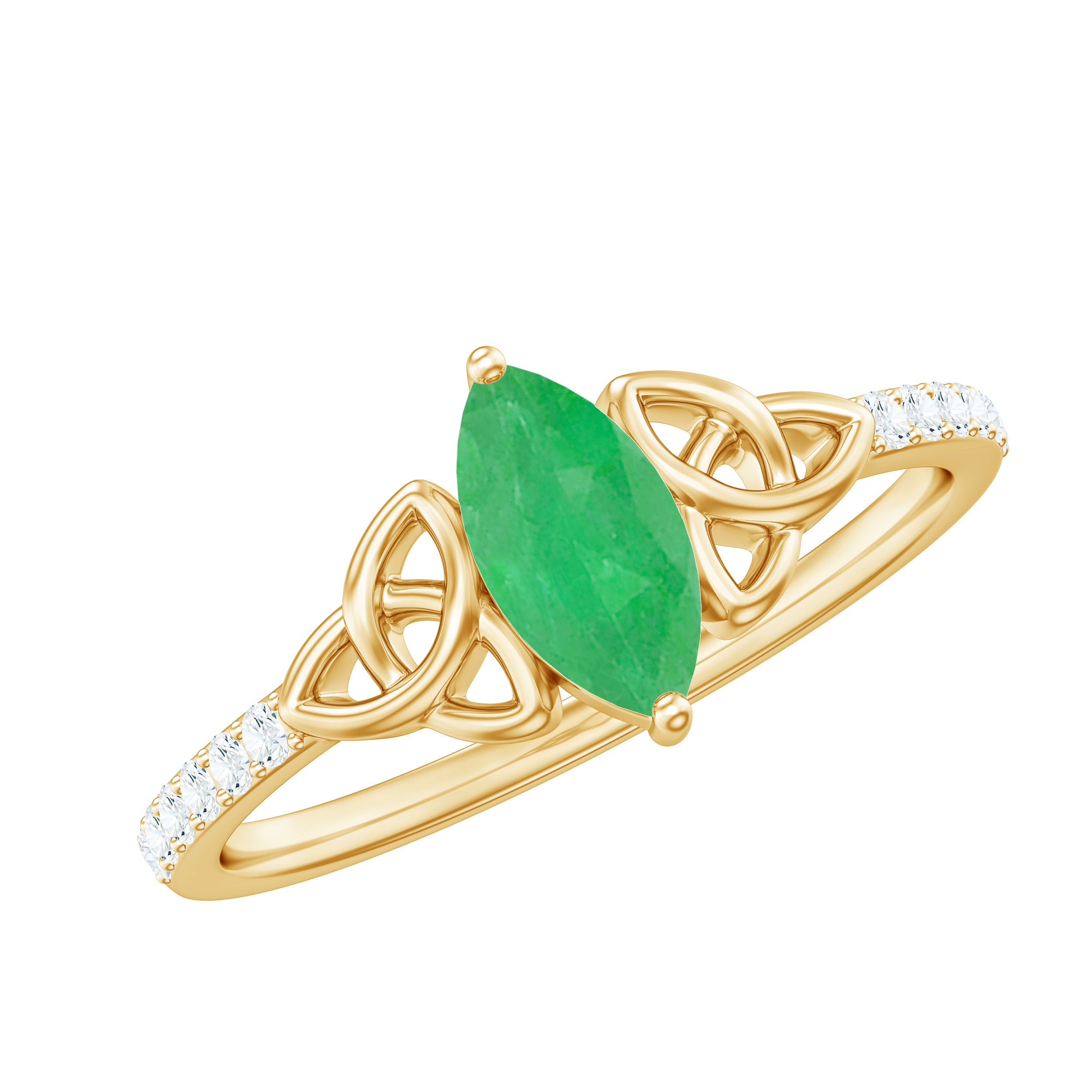 Marquise Emerald Promise Ring – Natural AAA Emerald, Diamond Accent, Celtic Knot Design
