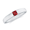 Ruby Promise Ring – Princess Cut Created Ruby Solitaire Flush Setting Band