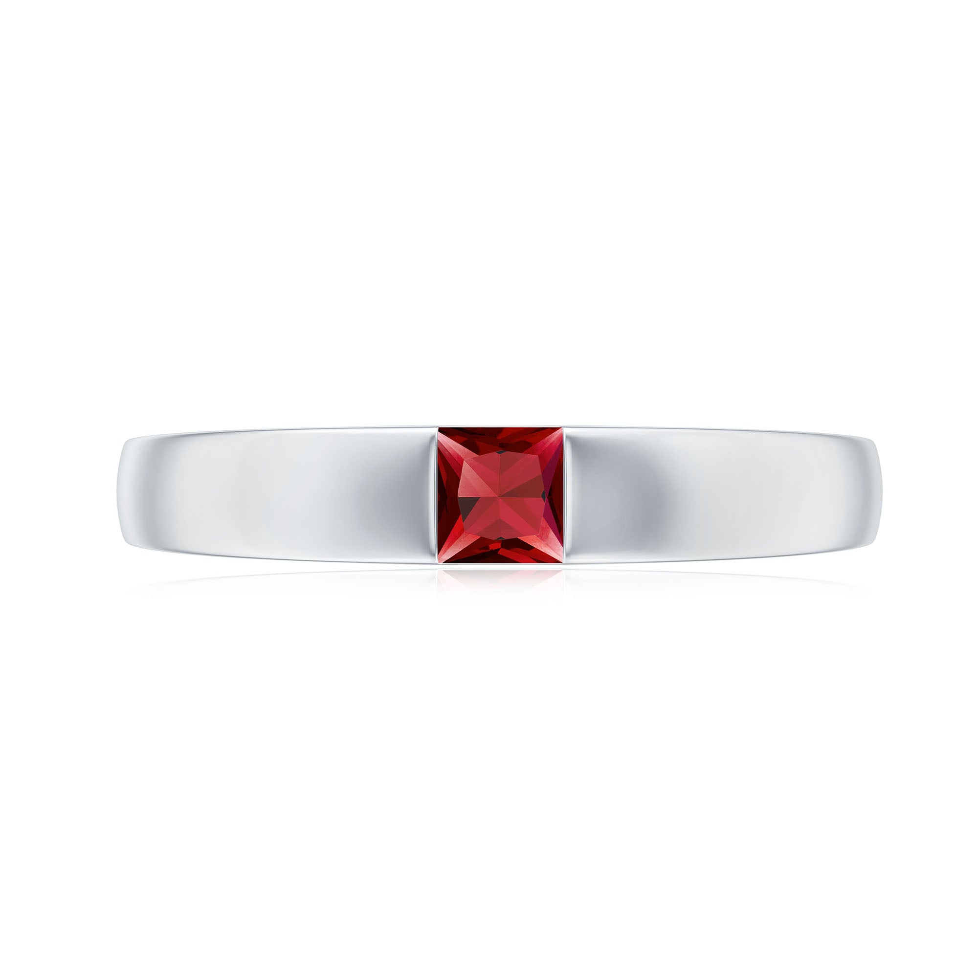 Ruby Promise Ring – Princess Cut Created Ruby Solitaire Flush Setting Band