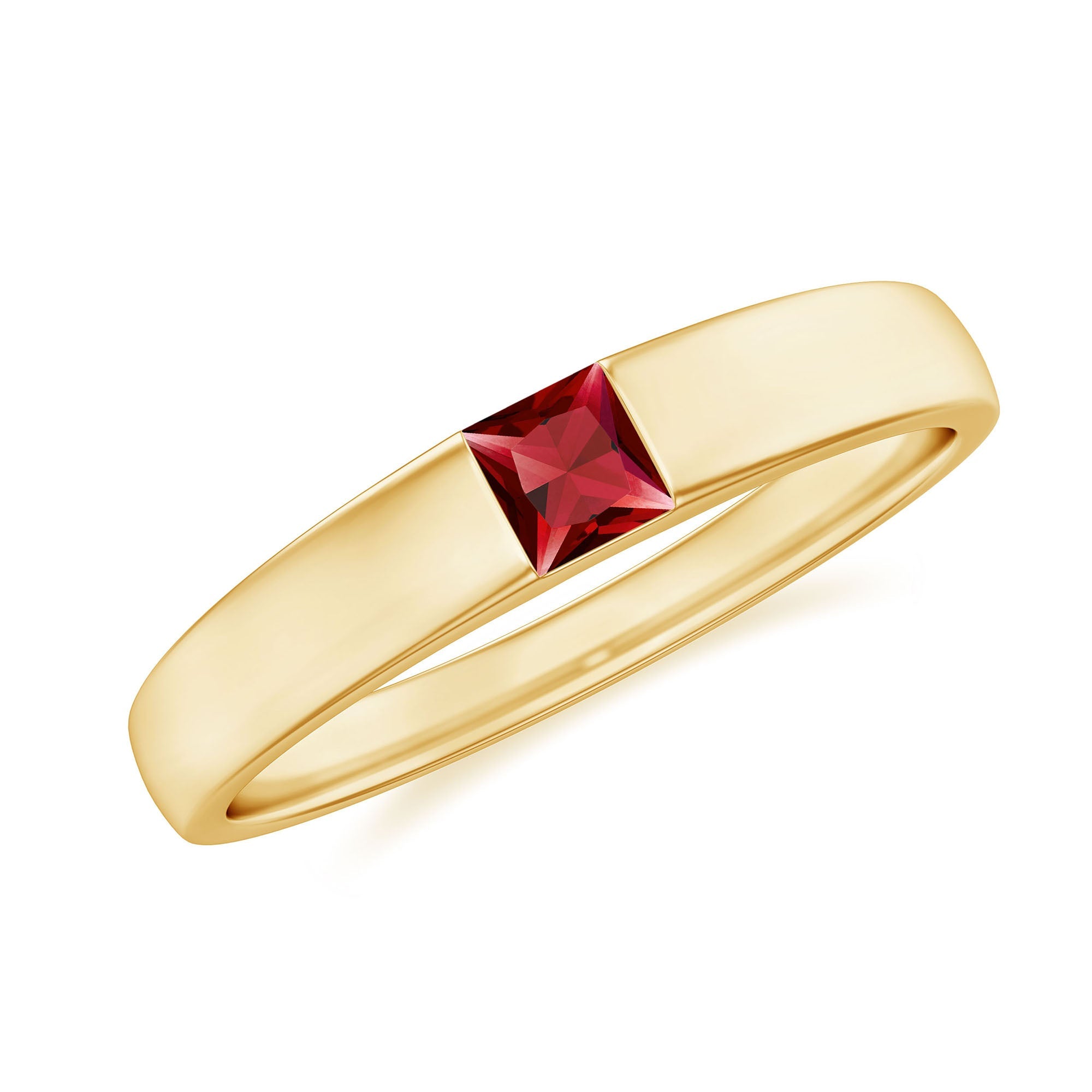 Ruby Promise Ring – Princess Cut Created Ruby Solitaire Flush Setting Band