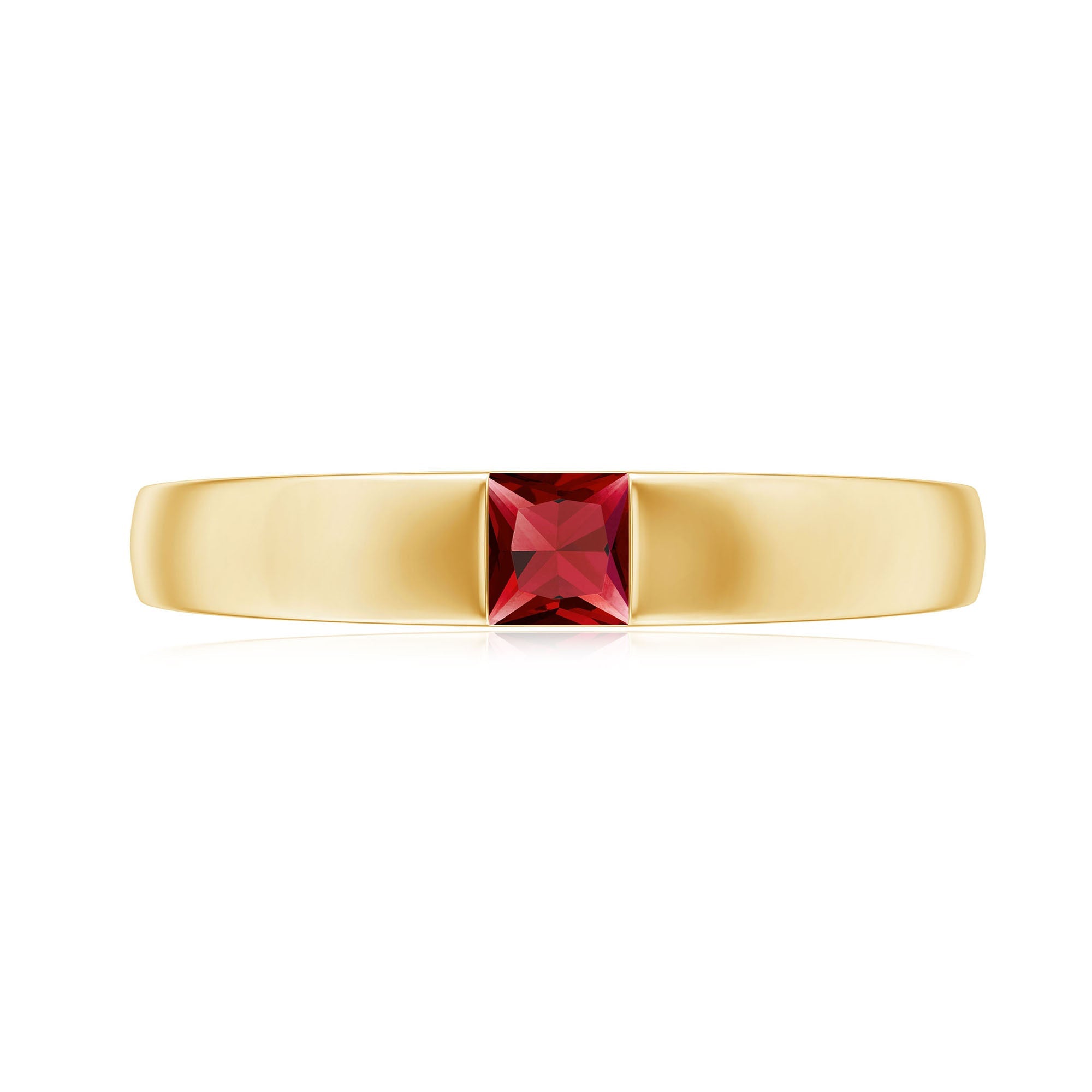 Ruby Promise Ring – Princess Cut Created Ruby Solitaire Flush Setting Band